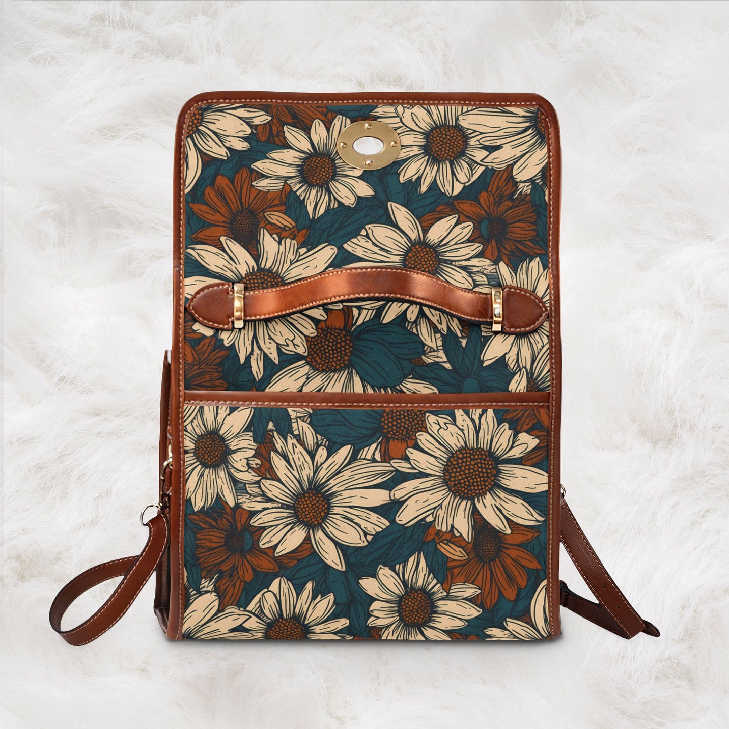 Daisy Floral Waterproof Canvas Bag | Vintage Sunflower Satchel Crossbody Shoulder Tote Handbag