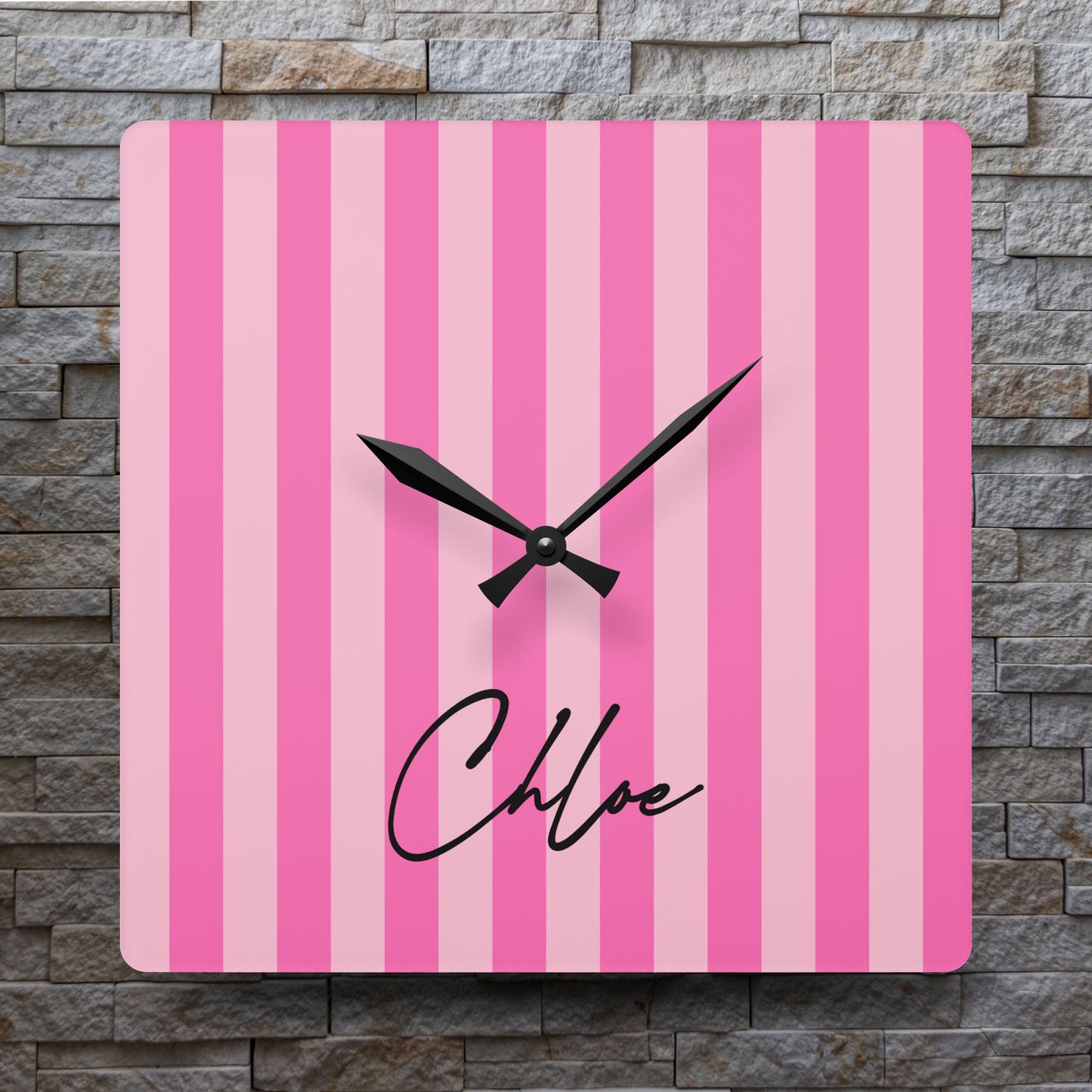 Personalized Name Acrylic Wall Clock Pink Stripes Lover Version 2 | Home Decor Gift Ideas