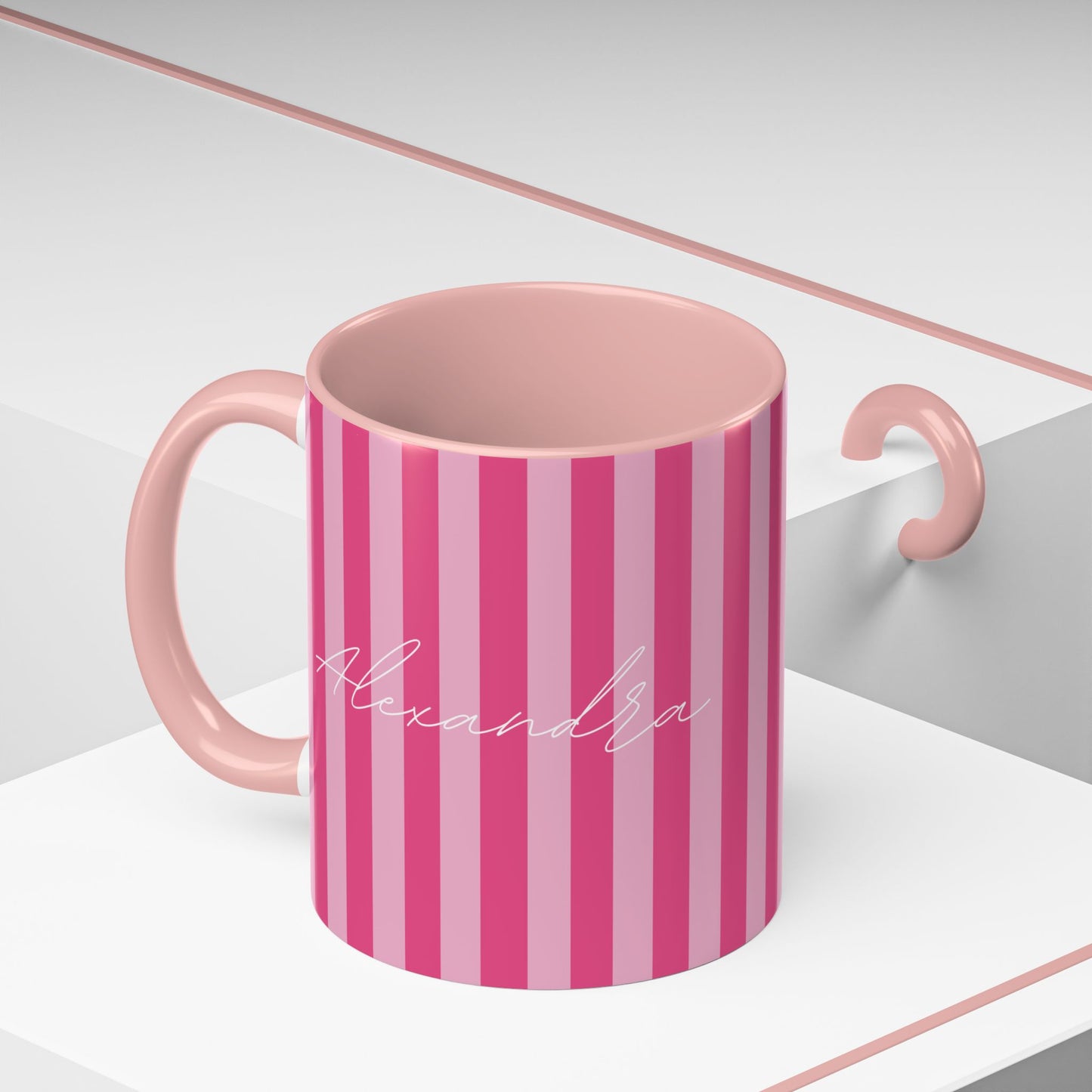 Personalized Name Pink Striped Coffee Tea Mug