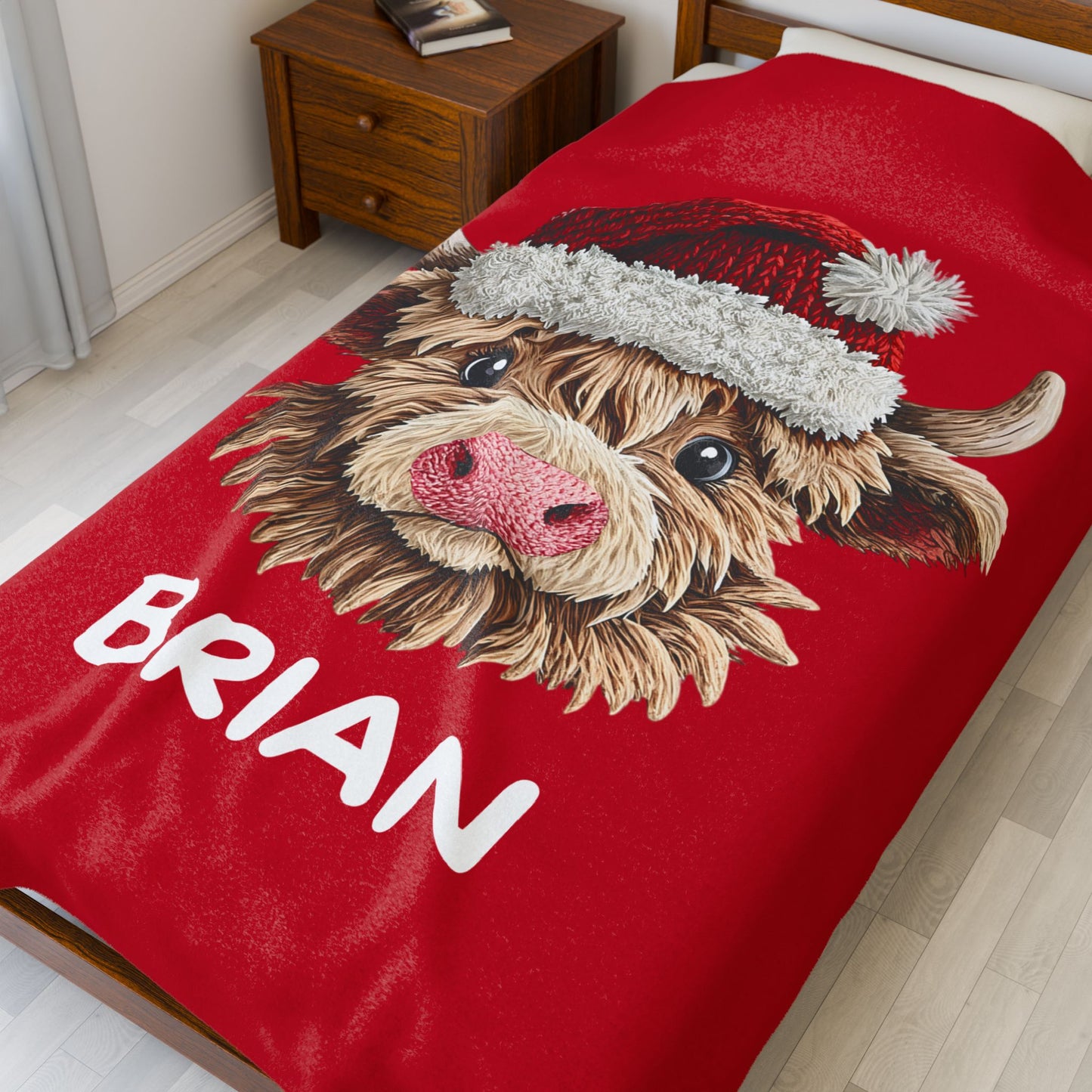 Personalized Name on Cute Highland Cow Velveteen Plush Blanket | Hunting Christmas Gift Ideas