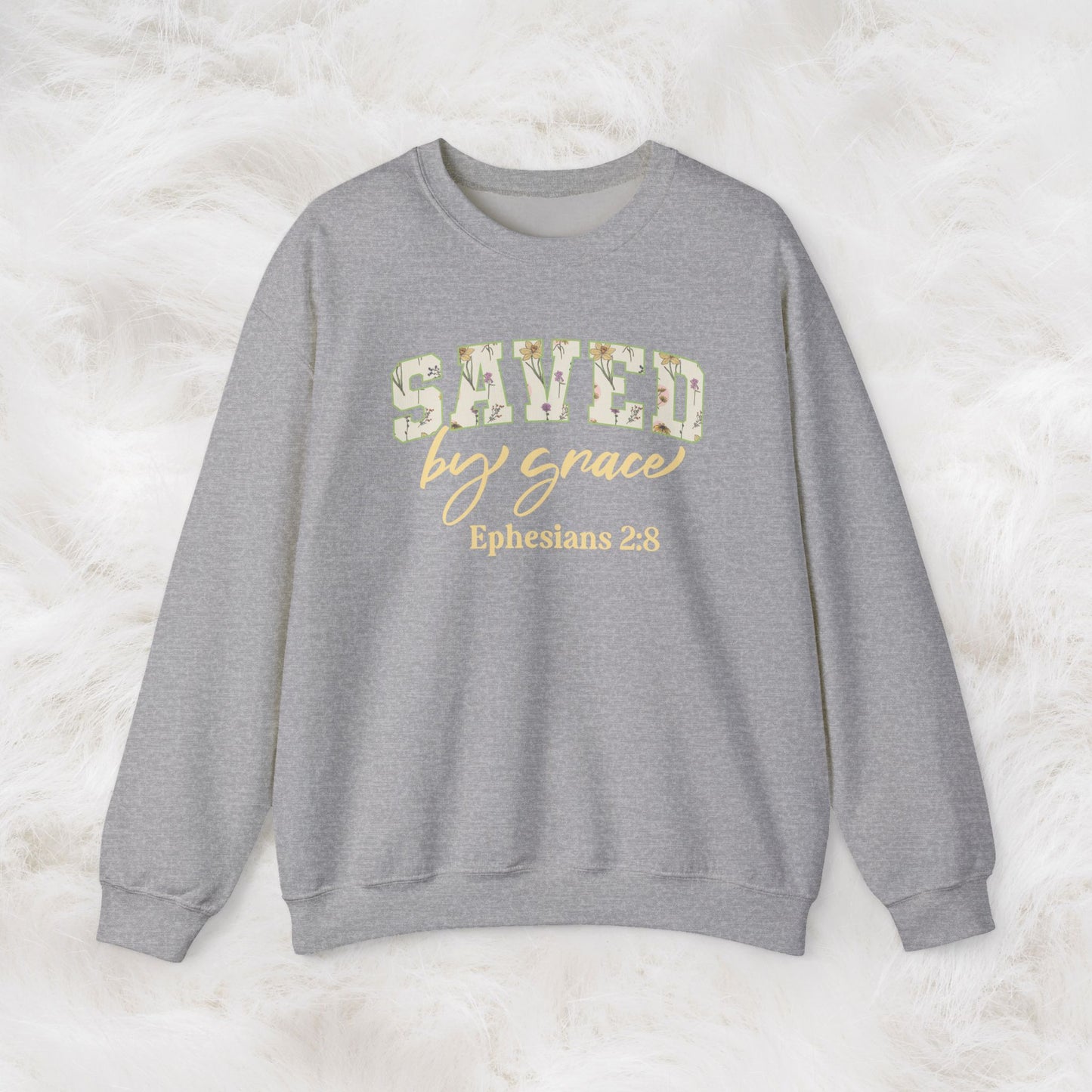 Saved by Grace Ephesians 2:8 Bible Verse Christian Sweatshirt | Inspirational Crewneck Unisex Gift | Cozy Everyday Wear