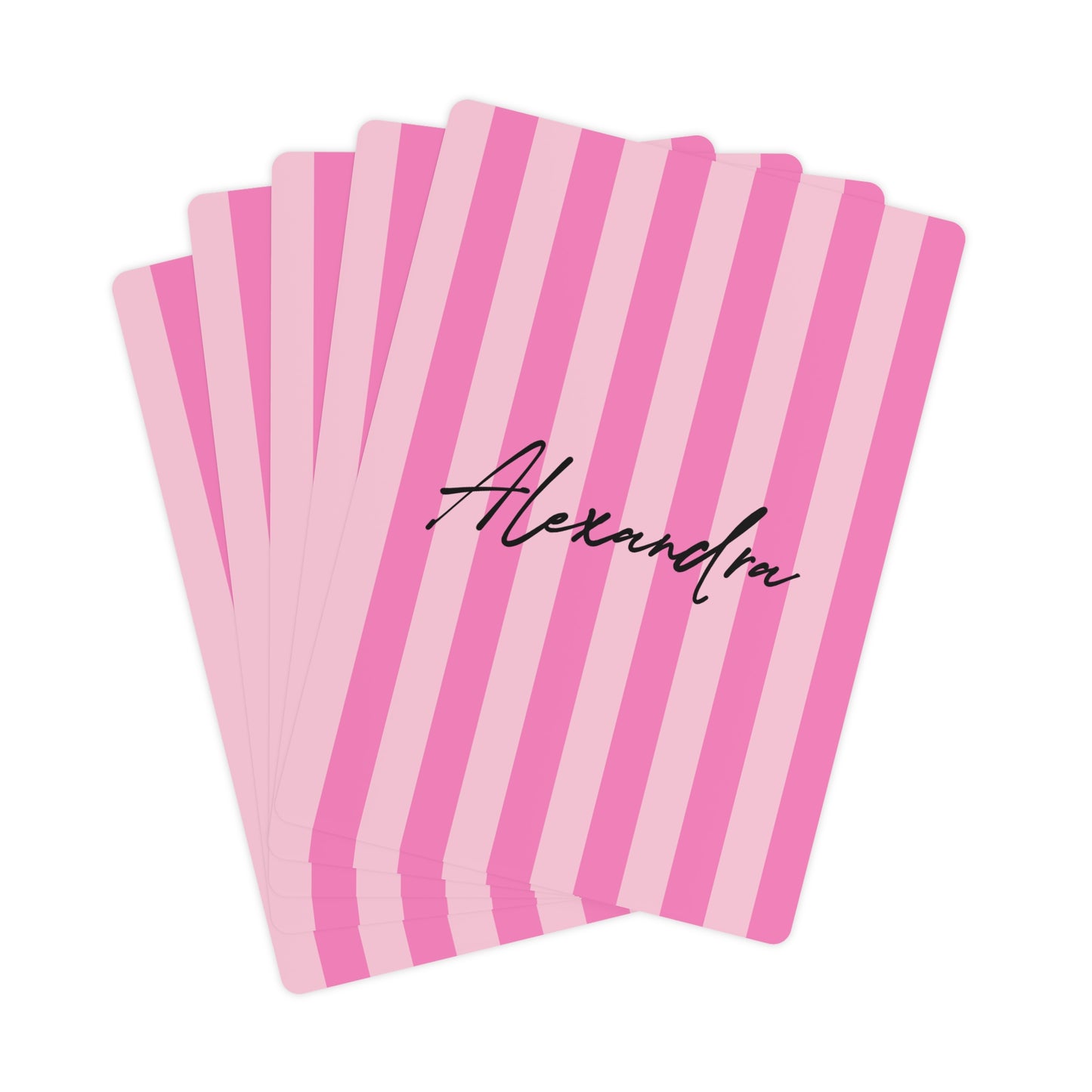 Personalized Name Pink Stripes Poker Playing Cards Set | Birthday Christmas Souvenir Gift