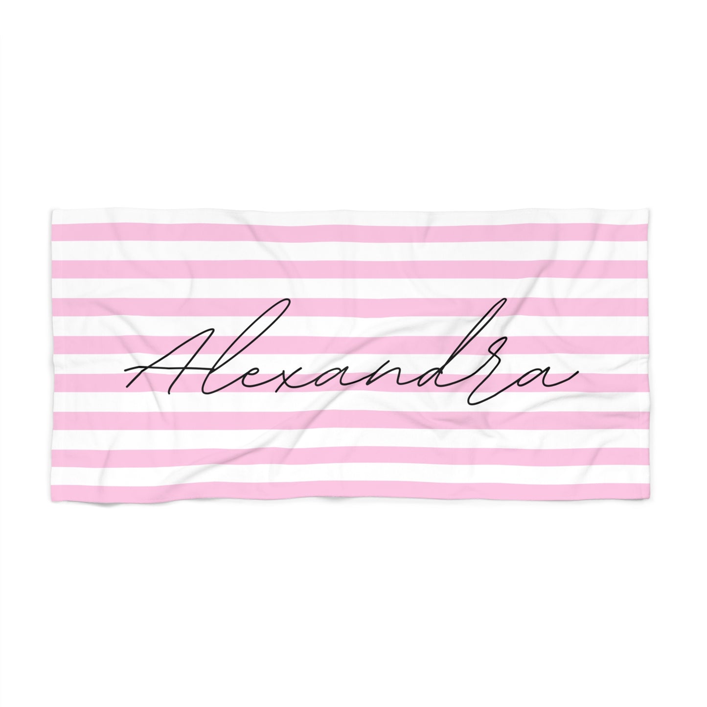Personalized Name Pink Stripes  Beach Towel | Birthday Anniversary Gift Idea Travel Vacation Summer Pool Bath