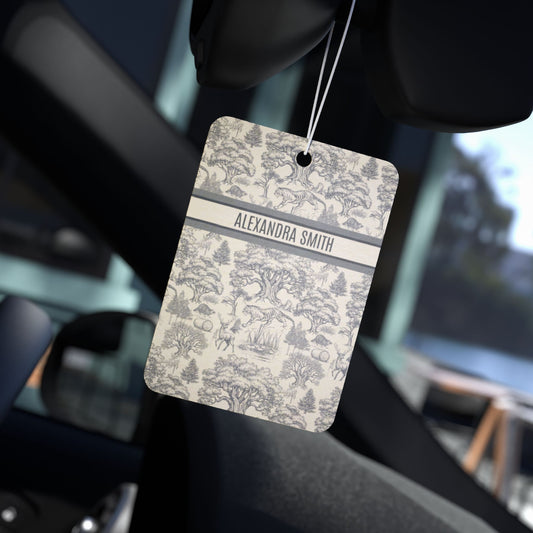 Personalized Name Luxury Vintage Toile De Jouy French Nature Landscape Car Air Freshener Version 2