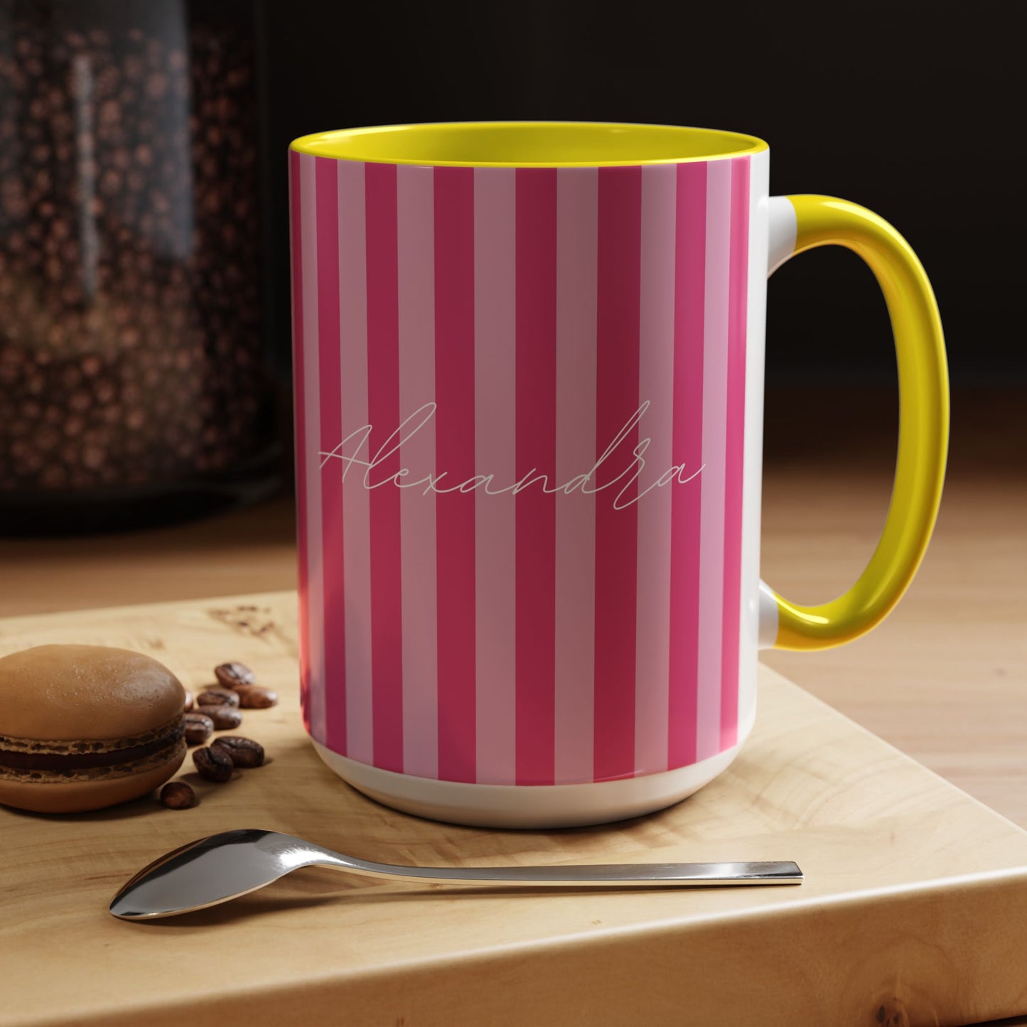 Personalized Name Pink Striped Coffee Tea Mug