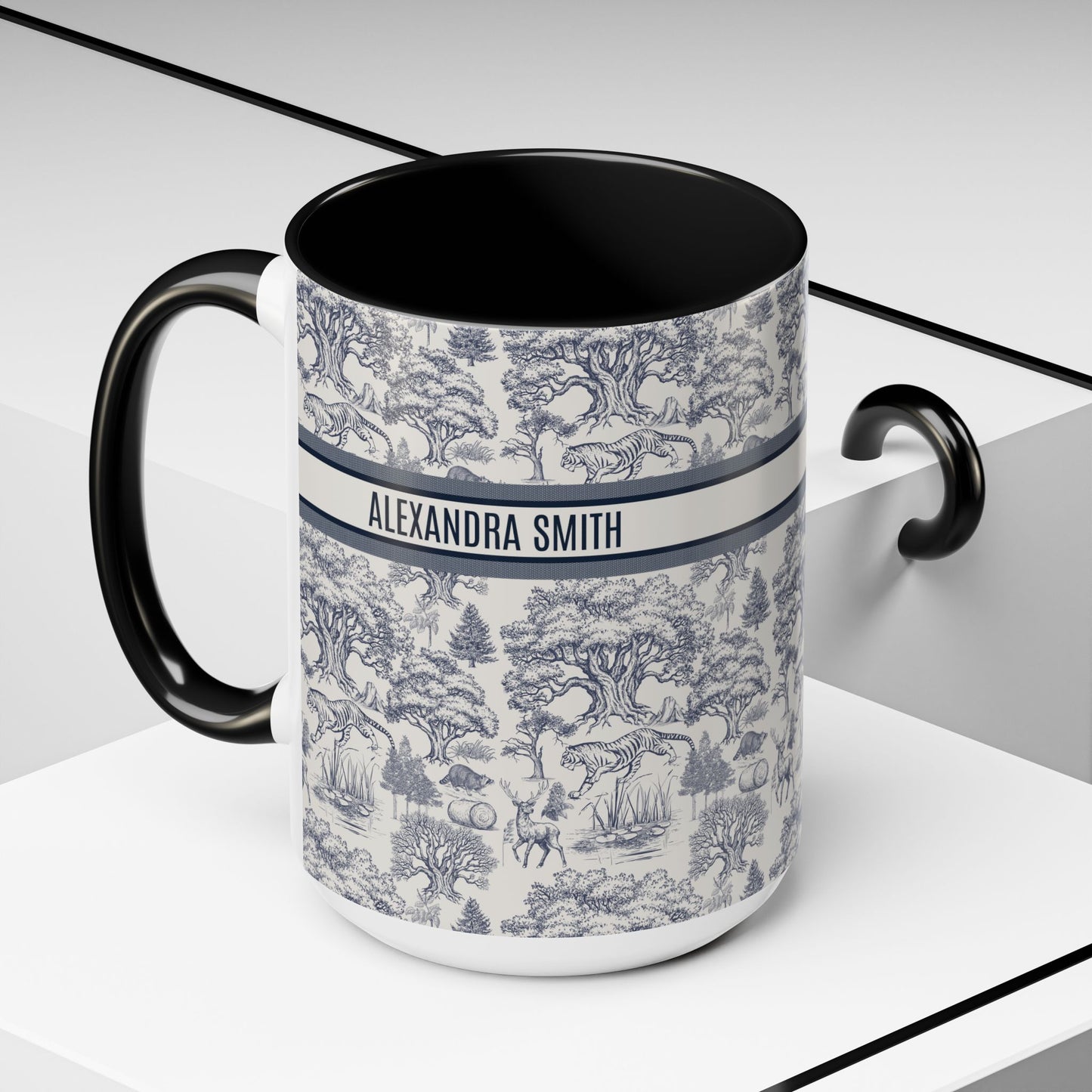 Personalized Name Luxury Vintage Toile De Jouy French Nature Landscape Seamless Pattern Fashion Art Mug Version 2 Christmas Birthday Anniversary Gifts