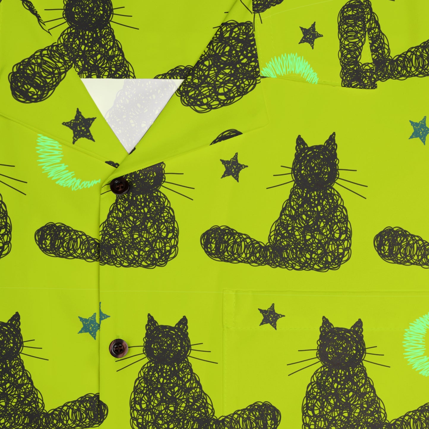 Neon Green Moon & Stars Cute Cat Pattern Hawaiian Shirt