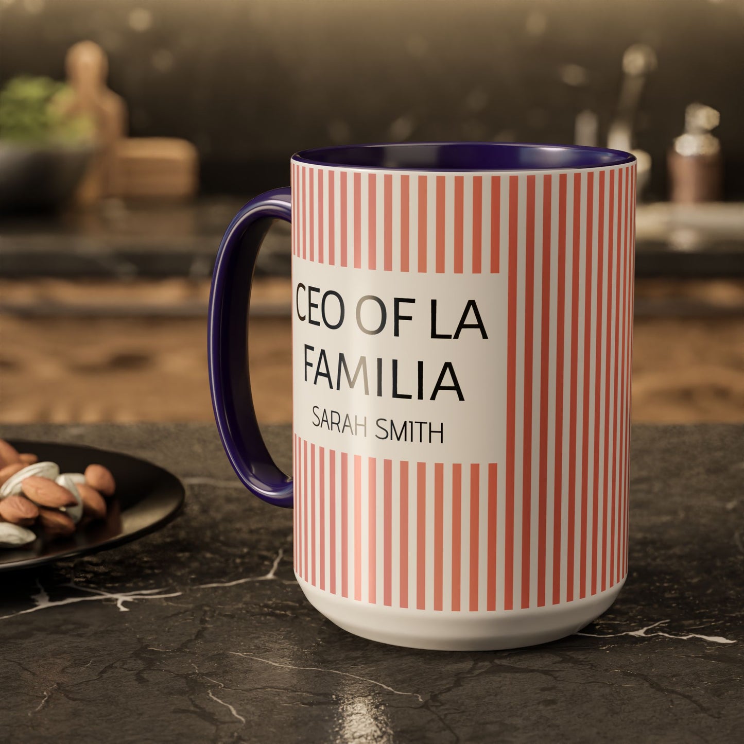 Personalized Name Pink Striped Coffee Tea Mug | Meaningful CEO of La Familia Gift for Mom, Wife, Women