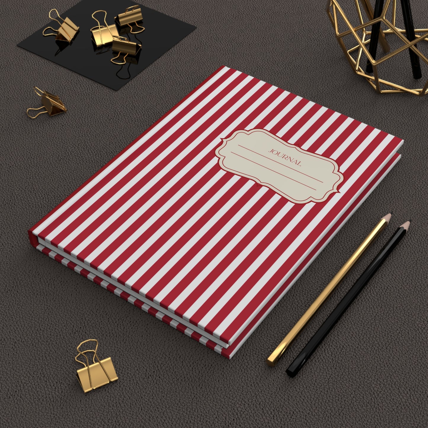 Red and White Striped Hardcover Notebook Journal | College School Student Teacher Book Lover Gift