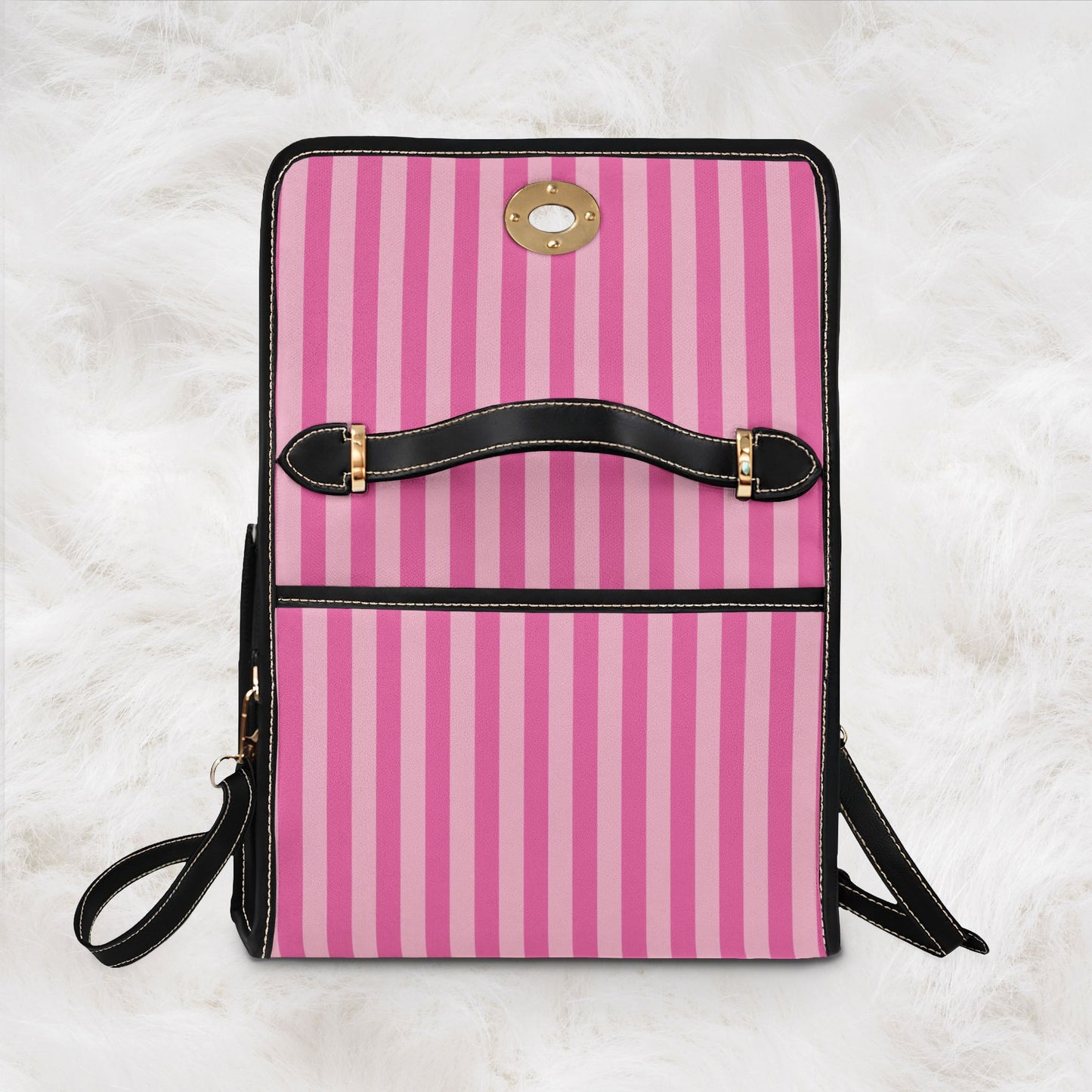 Personalized Name Waterproof Canvas Bag | Pink Stripe Crossbody Shoulder Tote Handbag
