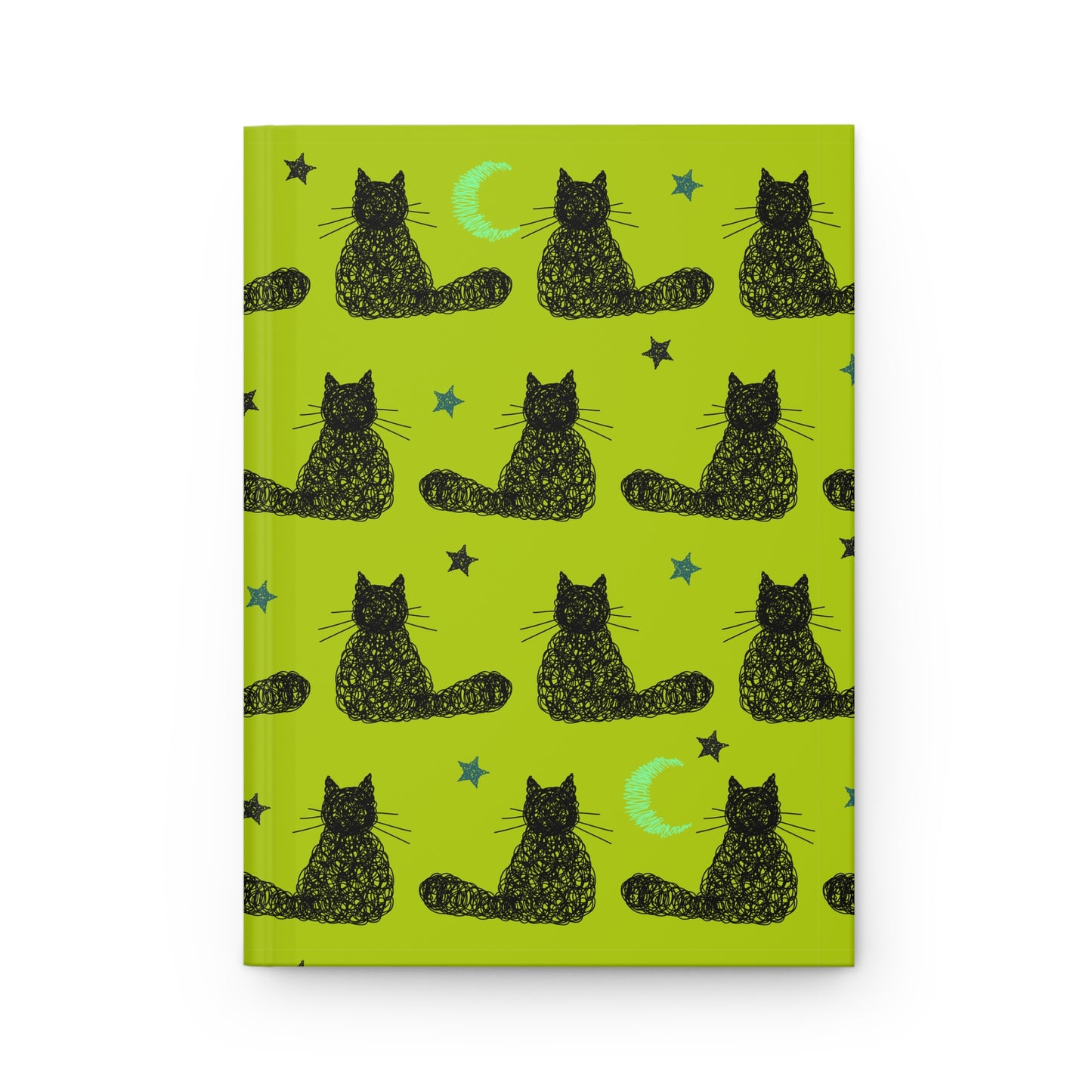 Cat Pattern Hardcover Journal | Green Moon & Stars Notebook