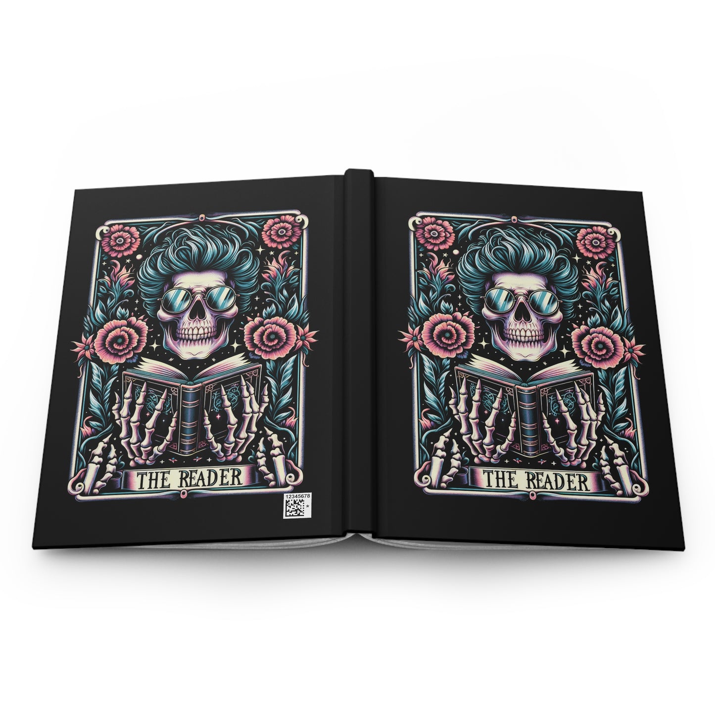 Funny The Reader Skull Tarot Card Hardcover Journal Notebook | Book Lovers Gift