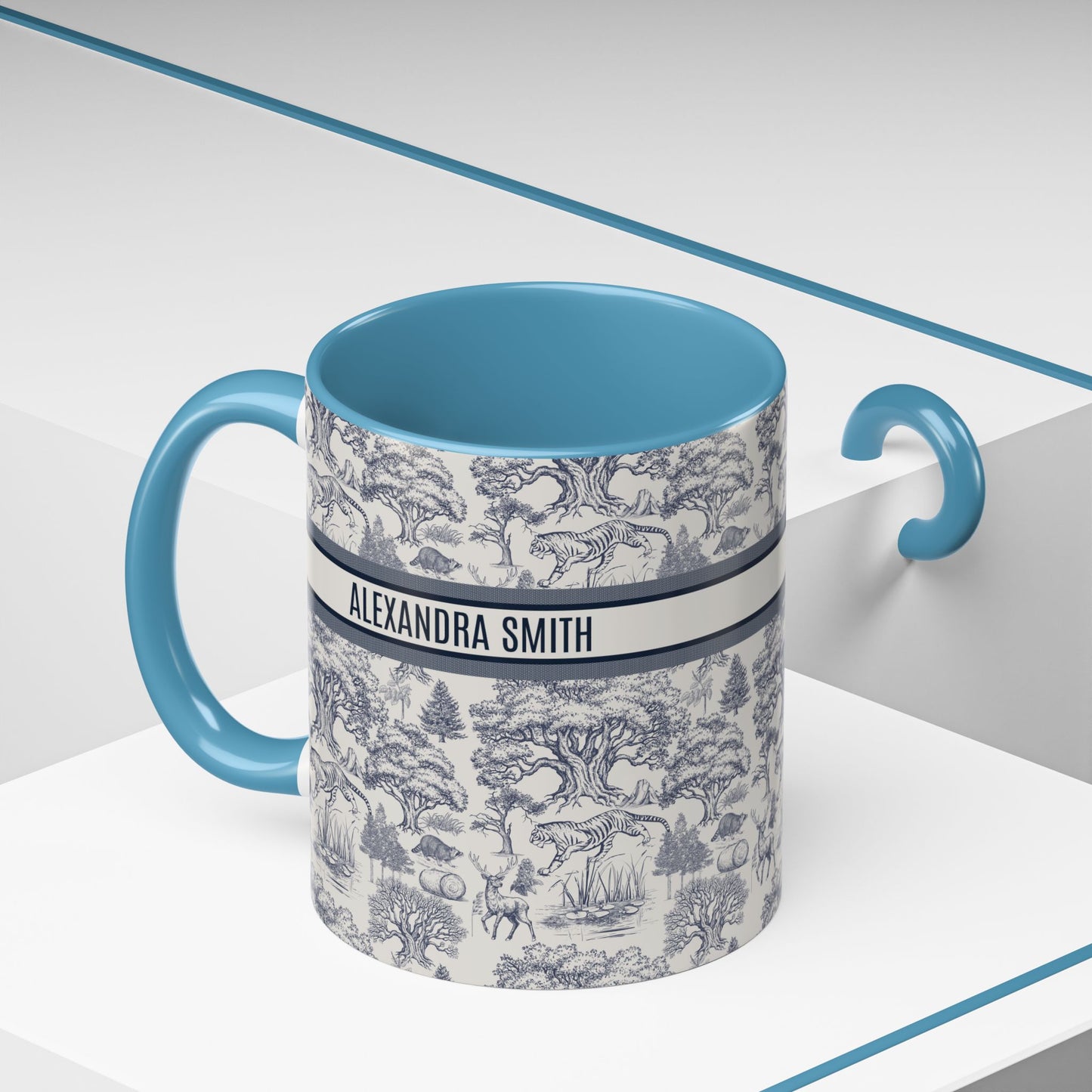 Personalized Name Luxury Vintage Toile De Jouy French Nature Landscape Seamless Pattern Fashion Art Mug Version 2 Christmas Birthday Anniversary Gifts