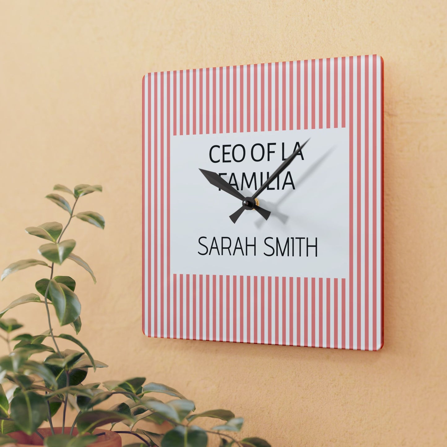 Personalized Name Acrylic Wall Clock | Meaningful CEO of La Familia Striped Gift for Mom, Wife, Women, Mother's Day