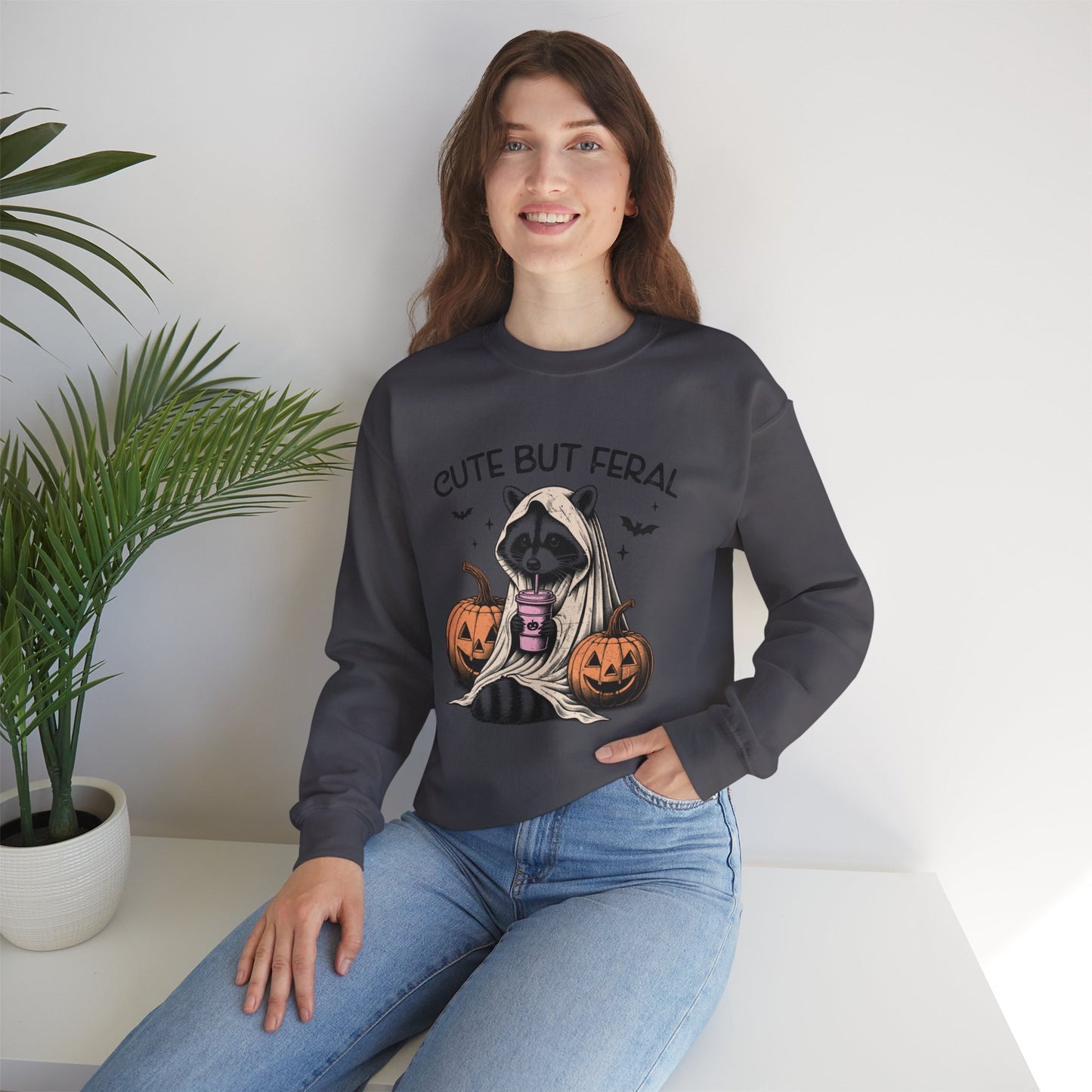 Raccoon Unisex Heavy Blend™ Crewneck Sweatshirt Cute and Feral Halloween Season Gift Ideas