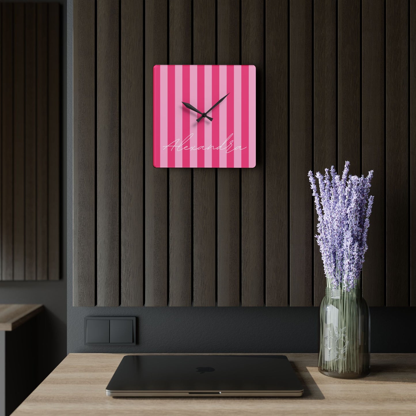 Personalized Name Acrylic Wall Clock Pink Stripes Lover Version 1 | Home Decor Gift Ideas