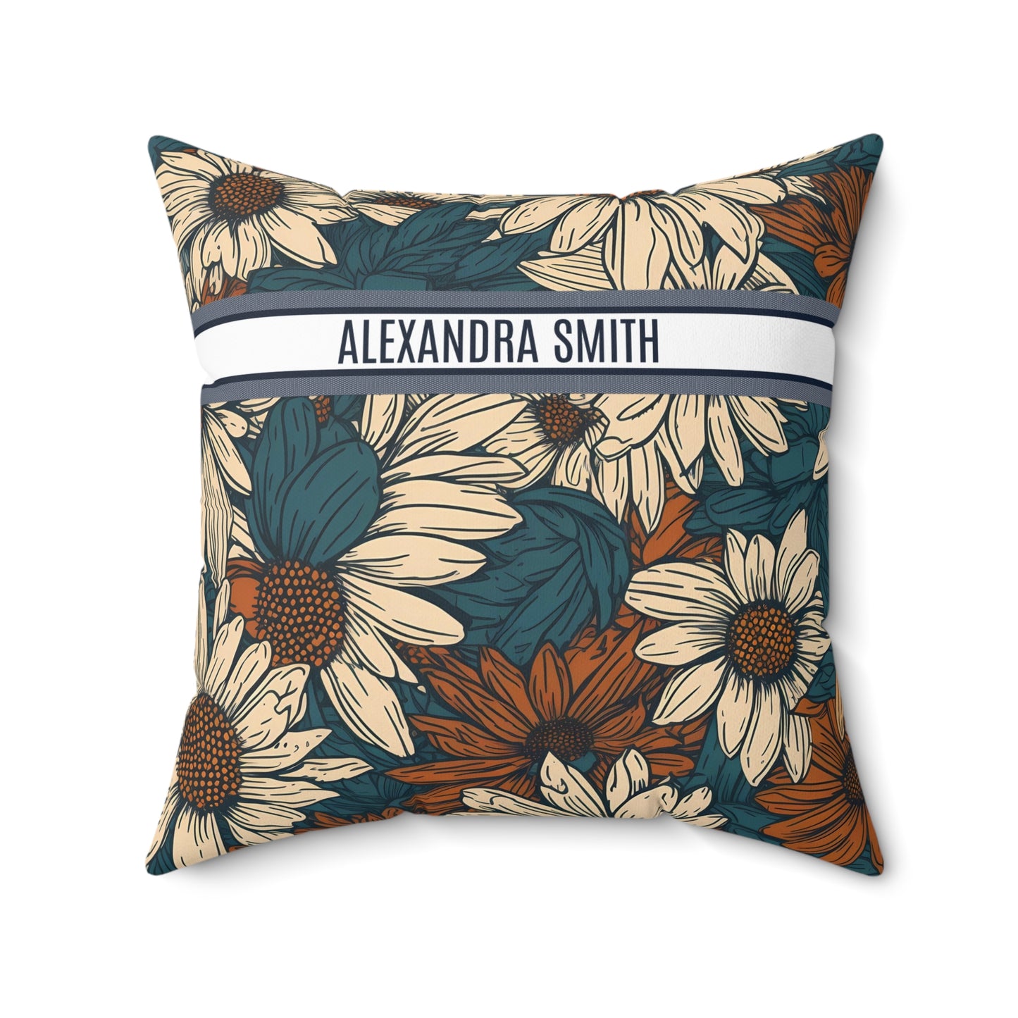 Personalized Name Text Daisy Floral Luxury Vintage Toile De Jouy French Nature Pattern Square Pillow