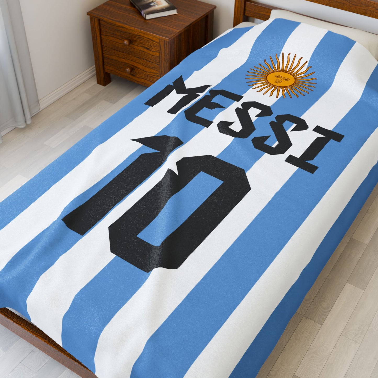 Personalized Name and Number Argentina Velveteen Plush Blanket | Birthday Anniversary Christmas Football Soccer Jersey Fans Gift Ideas