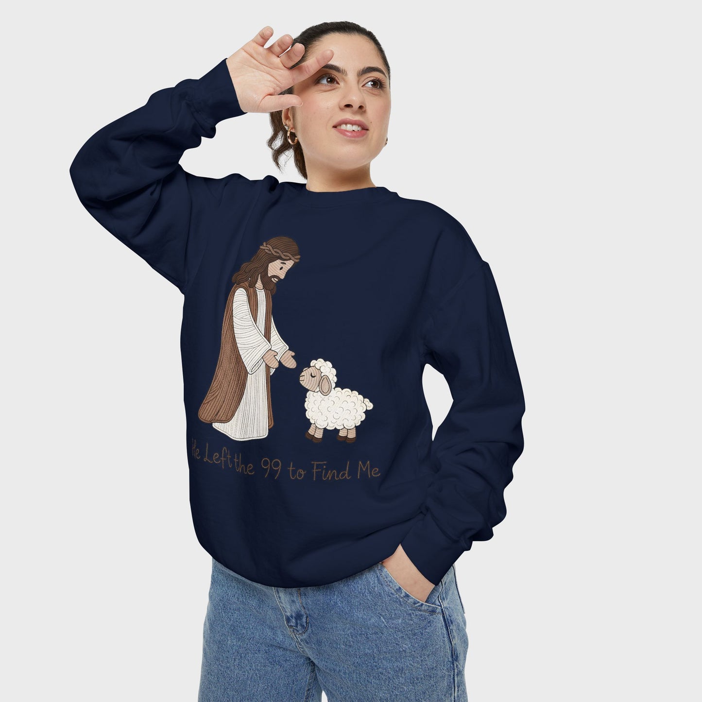 Christian Unisex Sweatshirt "He Left the 99 to Find Me" Shepherd & Lamb Crewneck