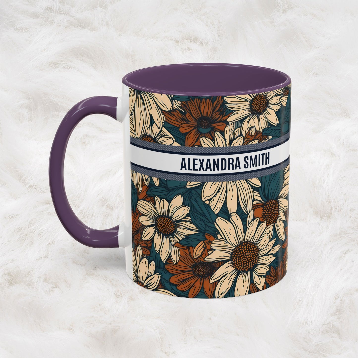 Personalized Name Text Daisy Floral Luxury Vintage Toile De Jouy French Pattern Accent Coffee Tea Mug