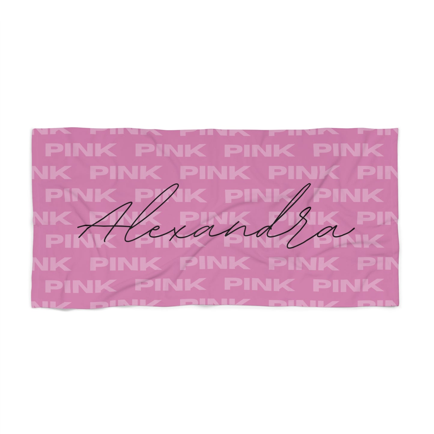 Personalized Name Pink  Beach Towel | Birthday Anniversary Gift Idea Travel Vacation Summer Pool Bath