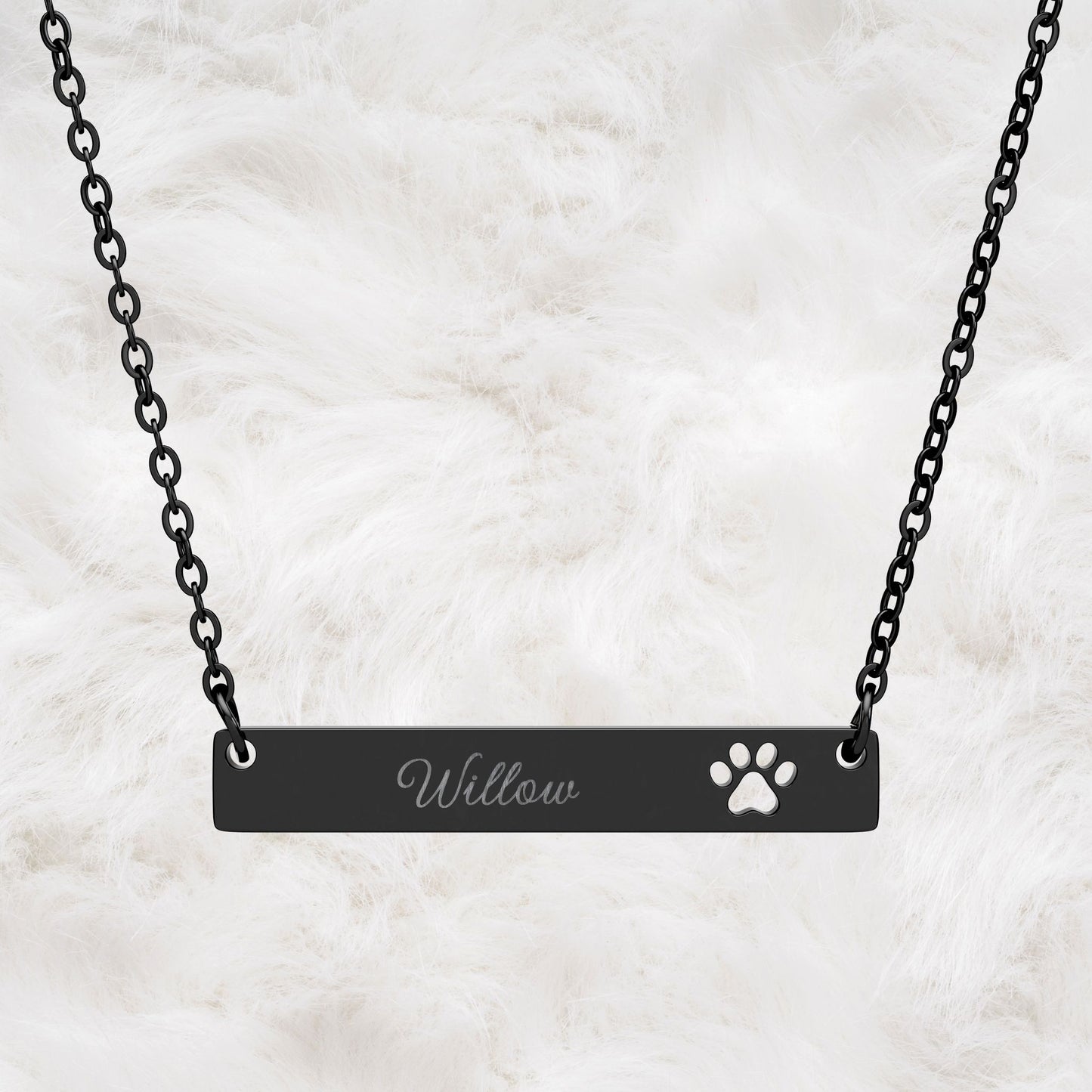 Personalized Paw Cutout Bar Necklace. Engraved Name Pet Jewelry