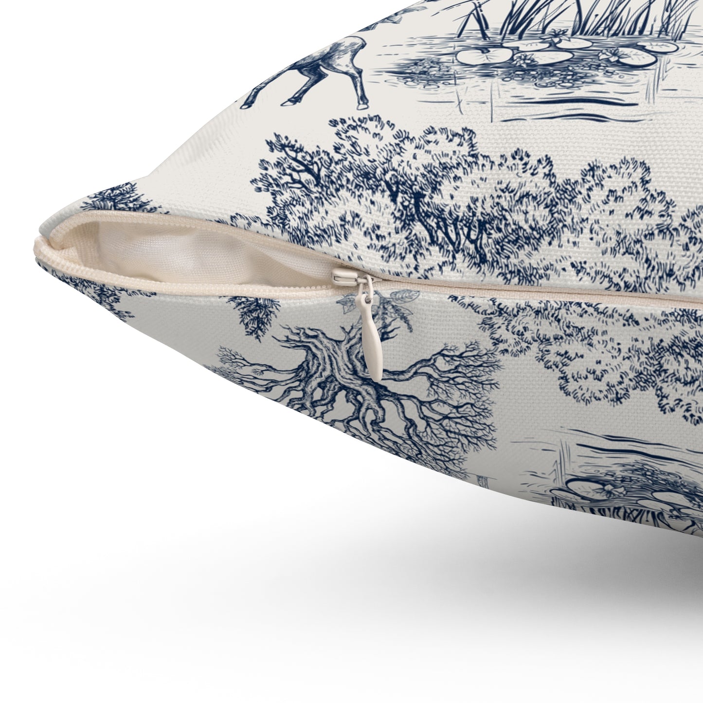 Personalized Name on Toile De Jouy Seamless Nature Landscape Pattern Spun Polyester Square Throw Pillow Version 1