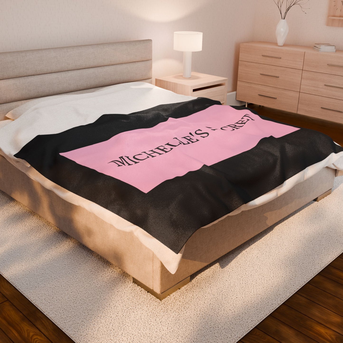 Personalized Name Pink Stripes Velveteen Plush Blanket | Hunting Birthday Christmas Valentine Travel Flight Vacation Gifts