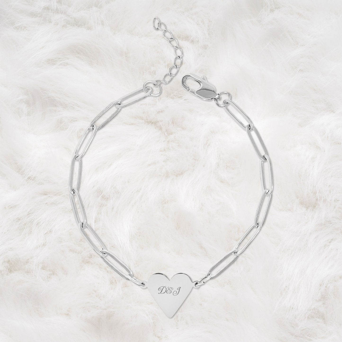 Personalized Custom Name/Initials Paperclip Bracelet with Engraved Heart