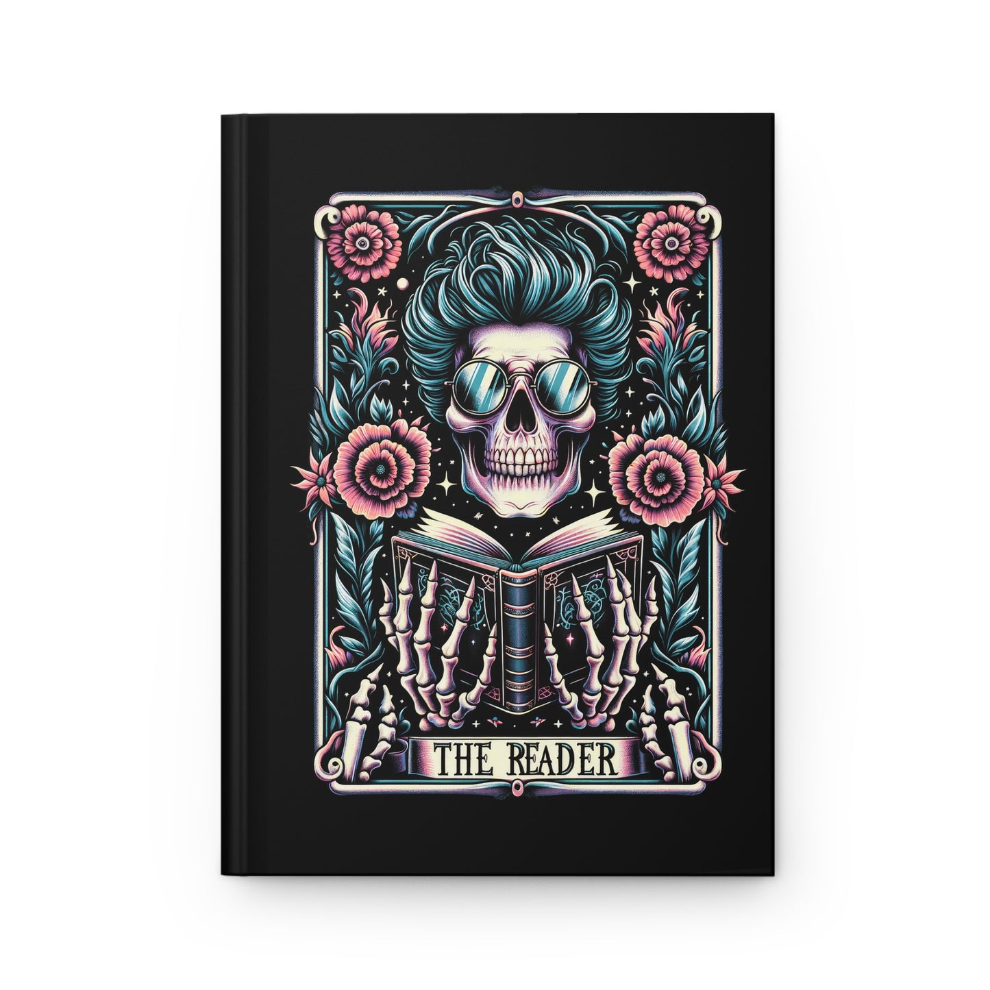 Funny The Reader Skull Tarot Card Hardcover Journal Notebook | Book Lovers Gift