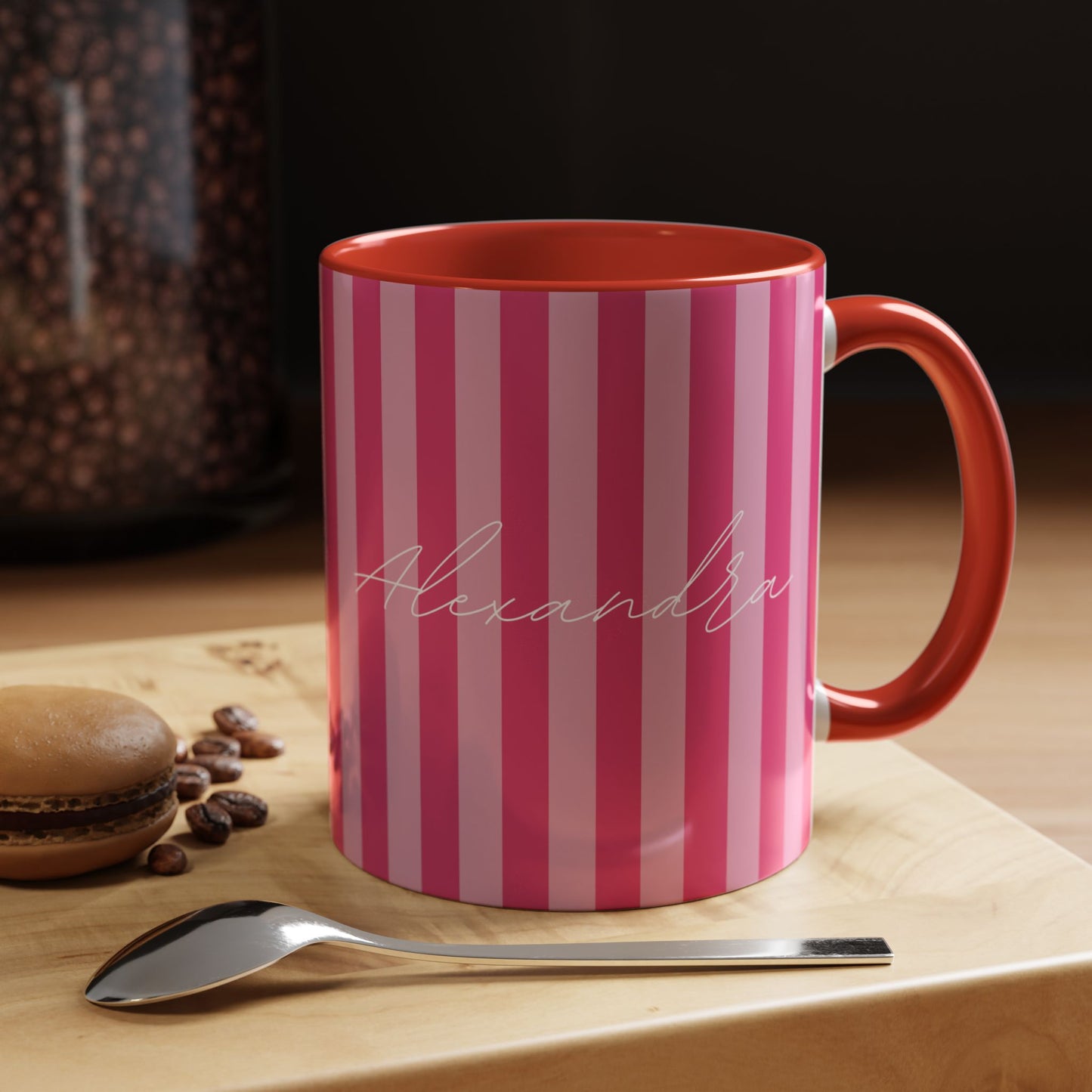 Personalized Name Pink Striped Coffee Tea Mug