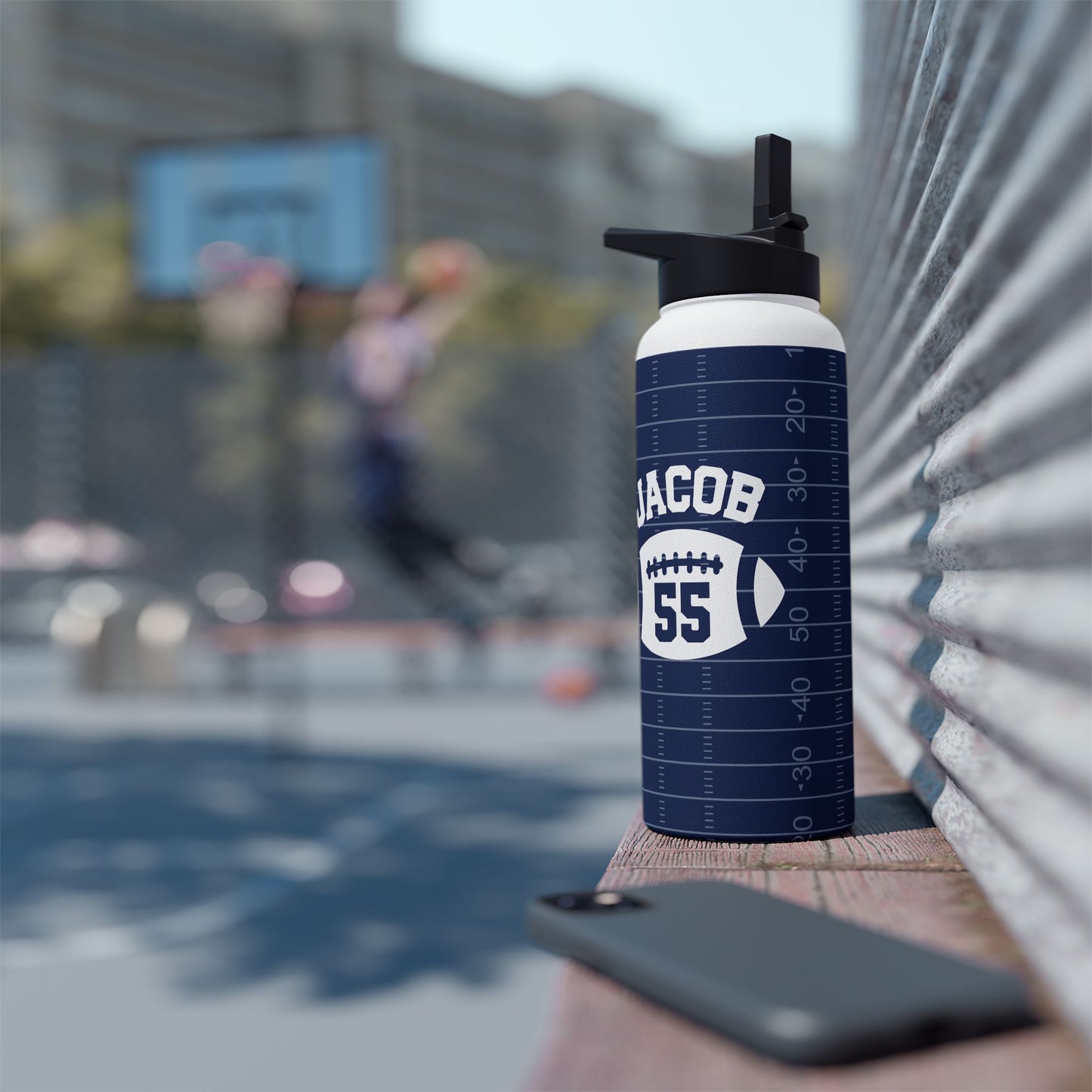 Personalized Name and Number Sport Football Stainless Steel Bottle Tumbler Gift Idea