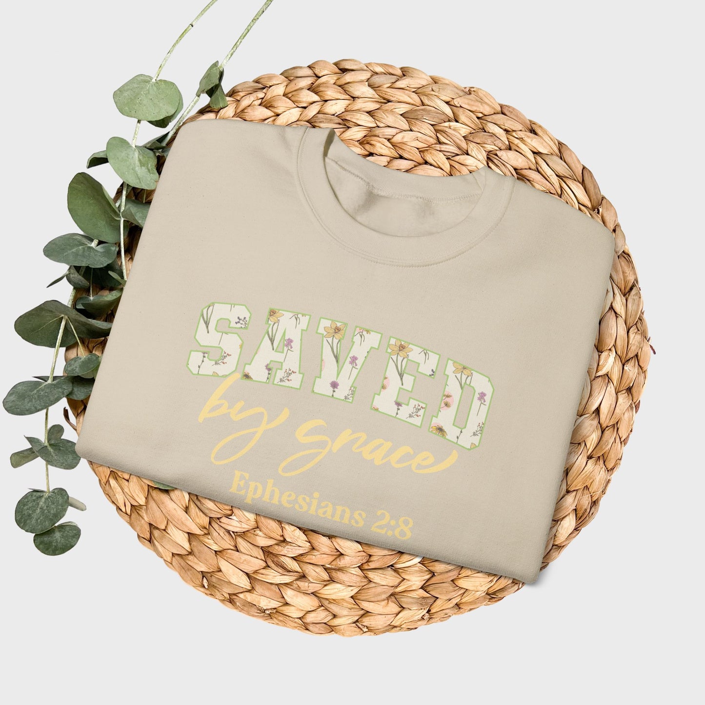 Saved by Grace Ephesians 2:8 Bible Verse Christian Sweatshirt | Inspirational Crewneck Unisex Gift | Cozy Everyday Wear