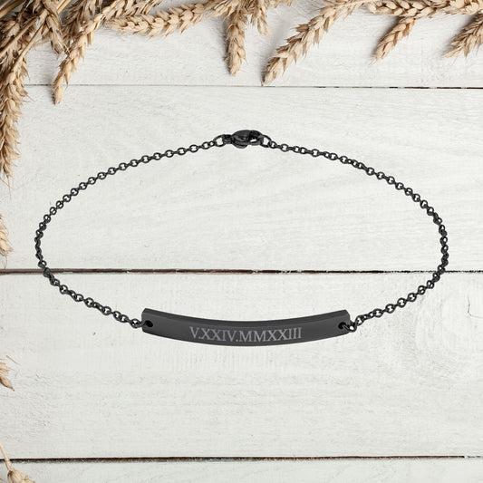 Personalized Date Text or Roman Numeral Engraving Curved Bar Anklet | Gift For Her