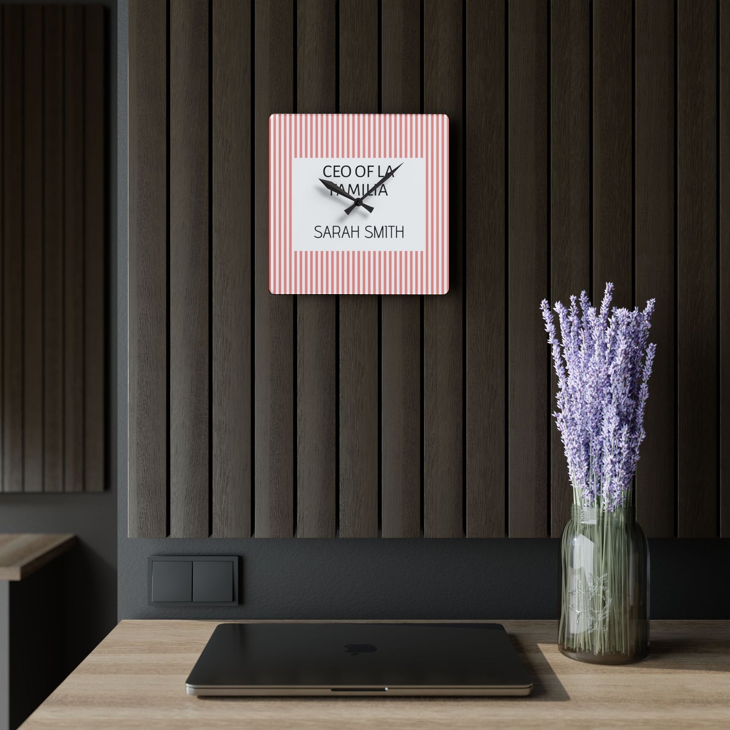 Personalized Name Acrylic Wall Clock | Meaningful CEO of La Familia Striped Gift for Mom, Wife, Women, Mother's Day