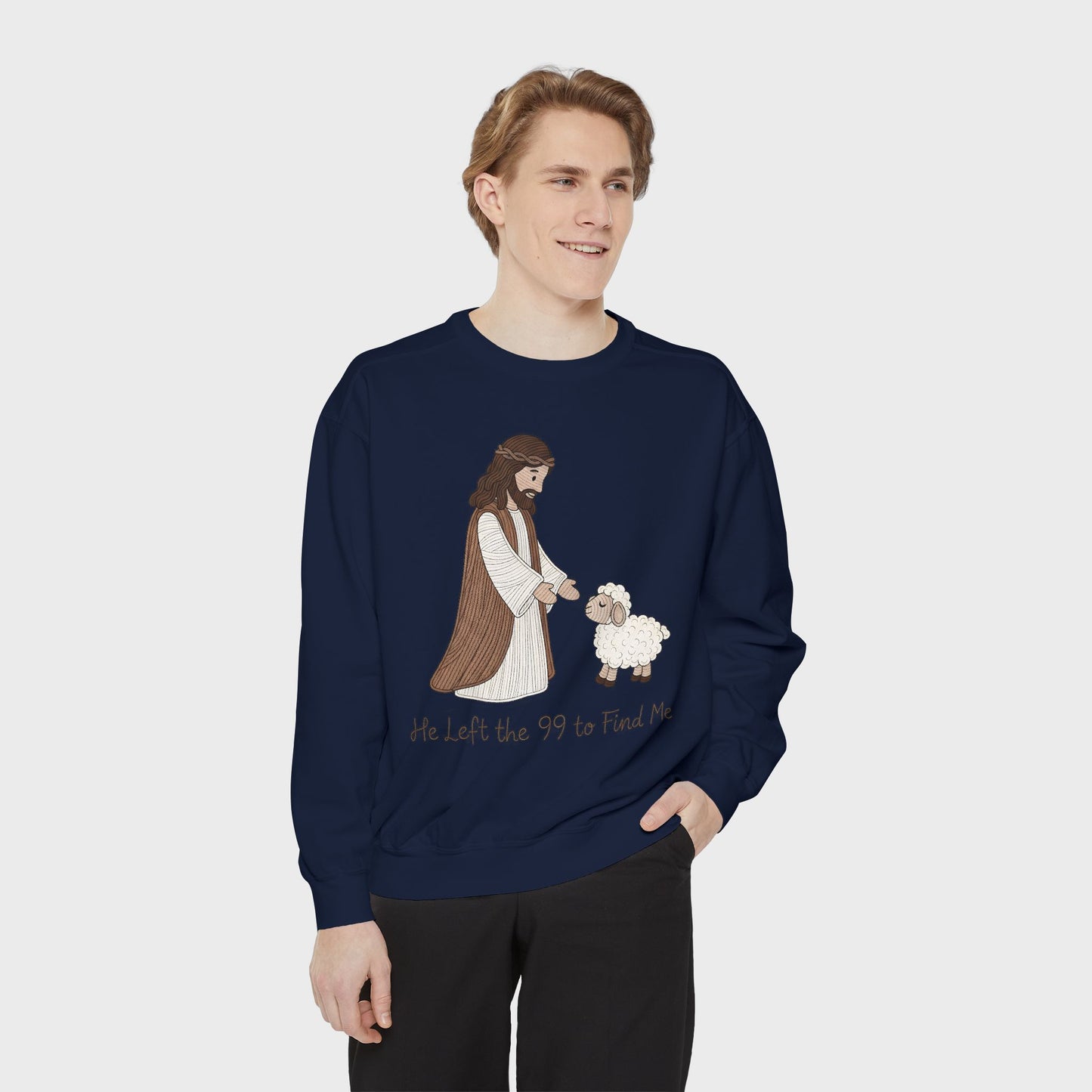 Christian Unisex Sweatshirt "He Left the 99 to Find Me" Shepherd & Lamb Crewneck