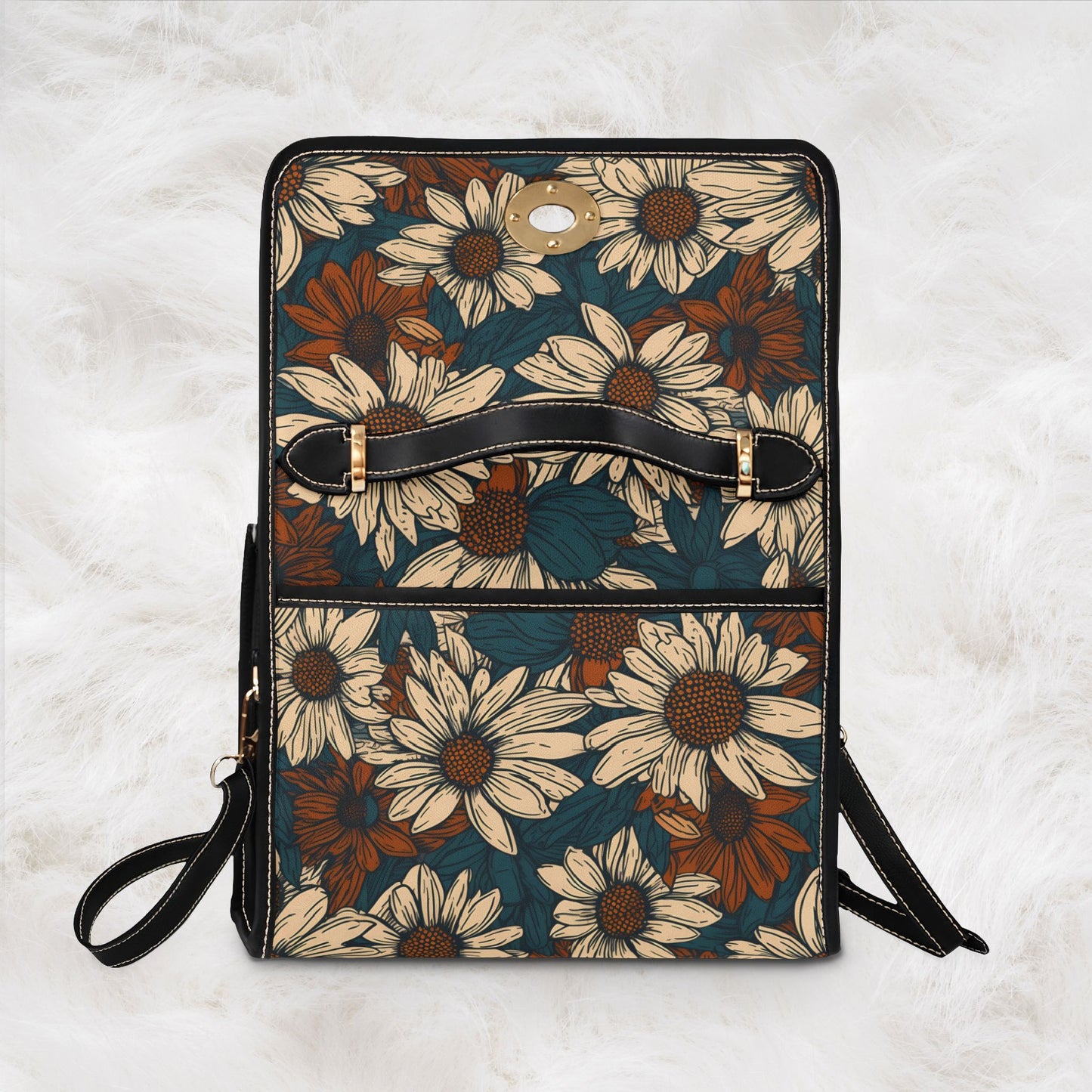 Daisy Floral Waterproof Canvas Bag | Vintage Sunflower Satchel Crossbody Shoulder Tote Handbag