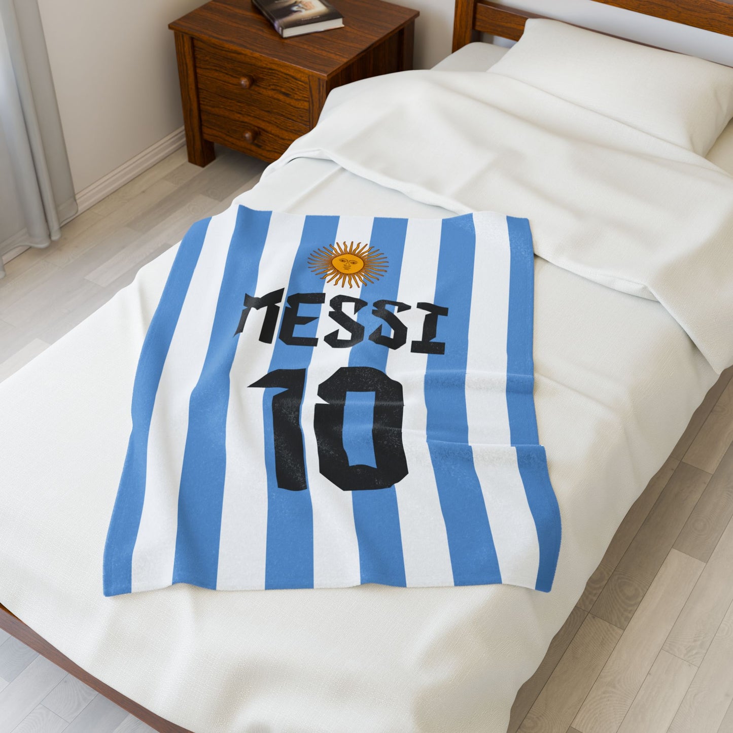 Personalized Name and Number Argentina Velveteen Plush Blanket | Birthday Anniversary Christmas Football Soccer Jersey Fans Gift Ideas