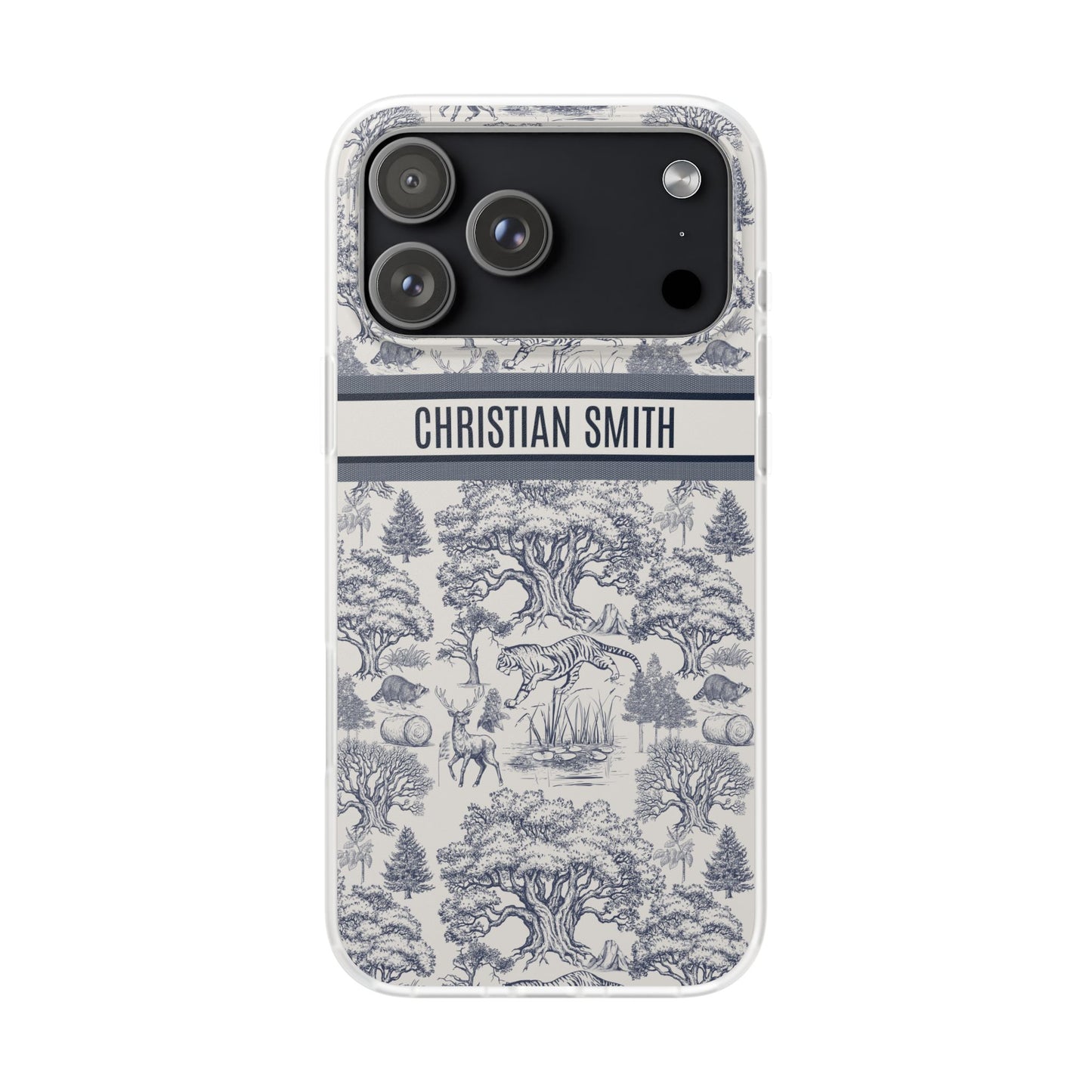 Personalized Name Vintage Toile De Jouy French Nature Landscape Seamless Pattern Fashion Art  Flexi Phone Case Version 2 | Christmas Birthday Gifts