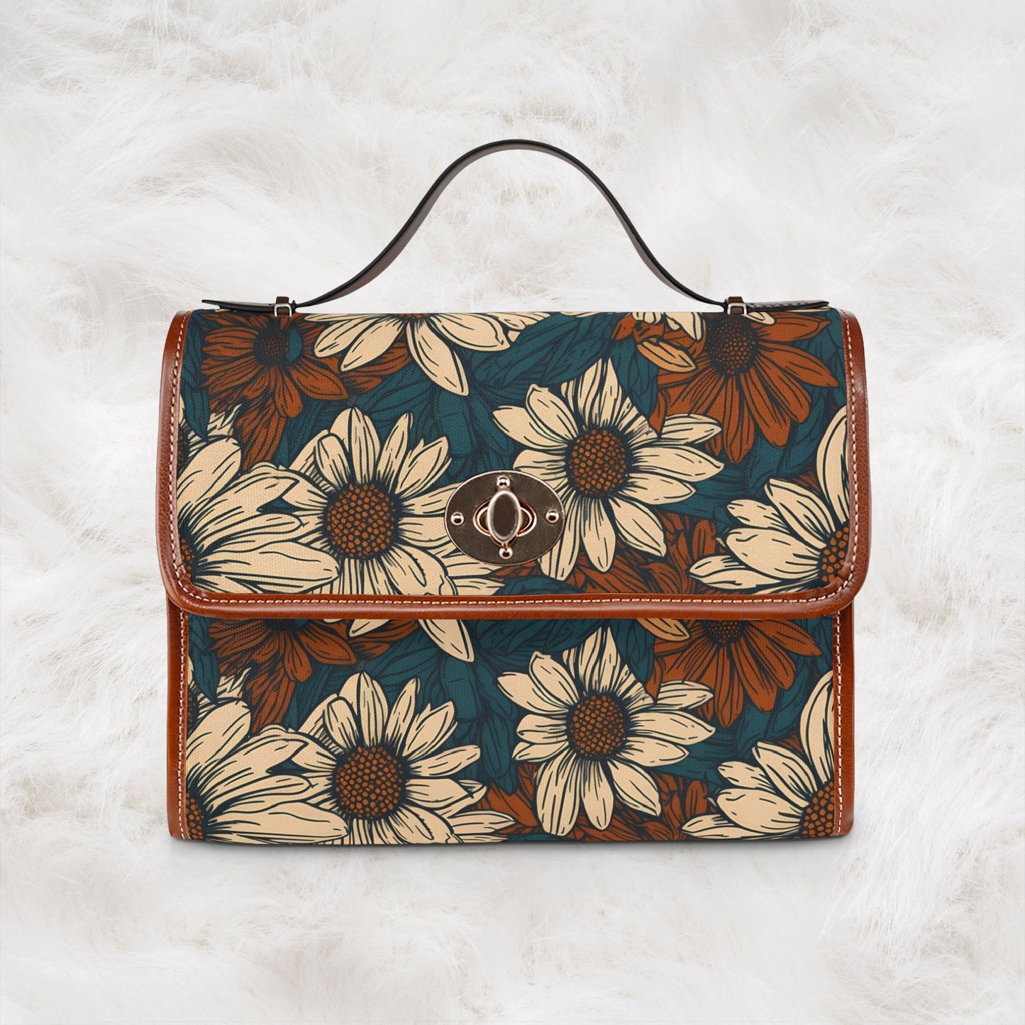 Daisy Floral Waterproof Canvas Bag | Vintage Sunflower Satchel Crossbody Shoulder Tote Handbag