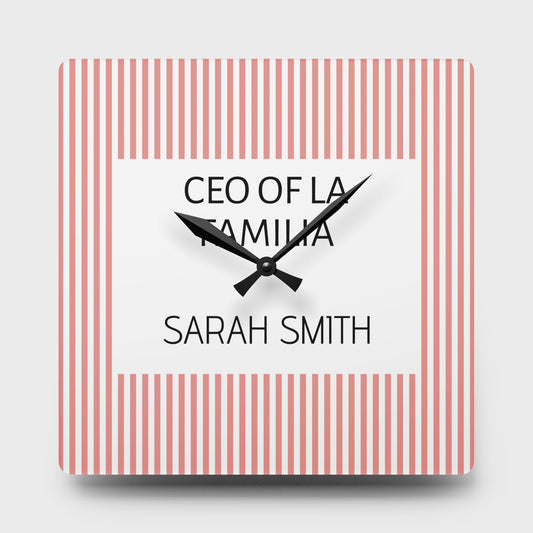 Personalized Name Acrylic Wall Clock | Meaningful CEO of La Familia Striped Gift for Mom, Wife, Women, Mother's Day