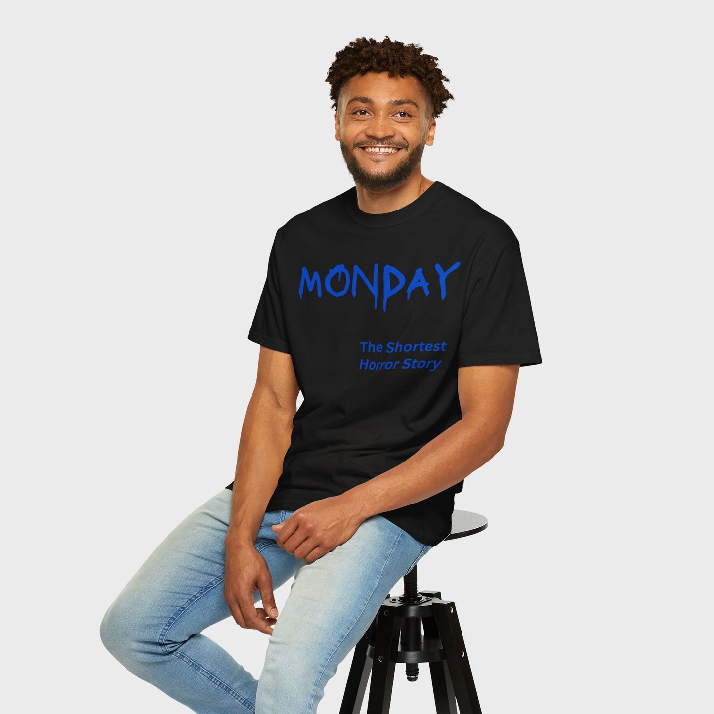 Monday The Shortest Horror Story Garment-dyed Cotton T-Shirt | Birthday Christmas Funny Work Meme Gift Idea