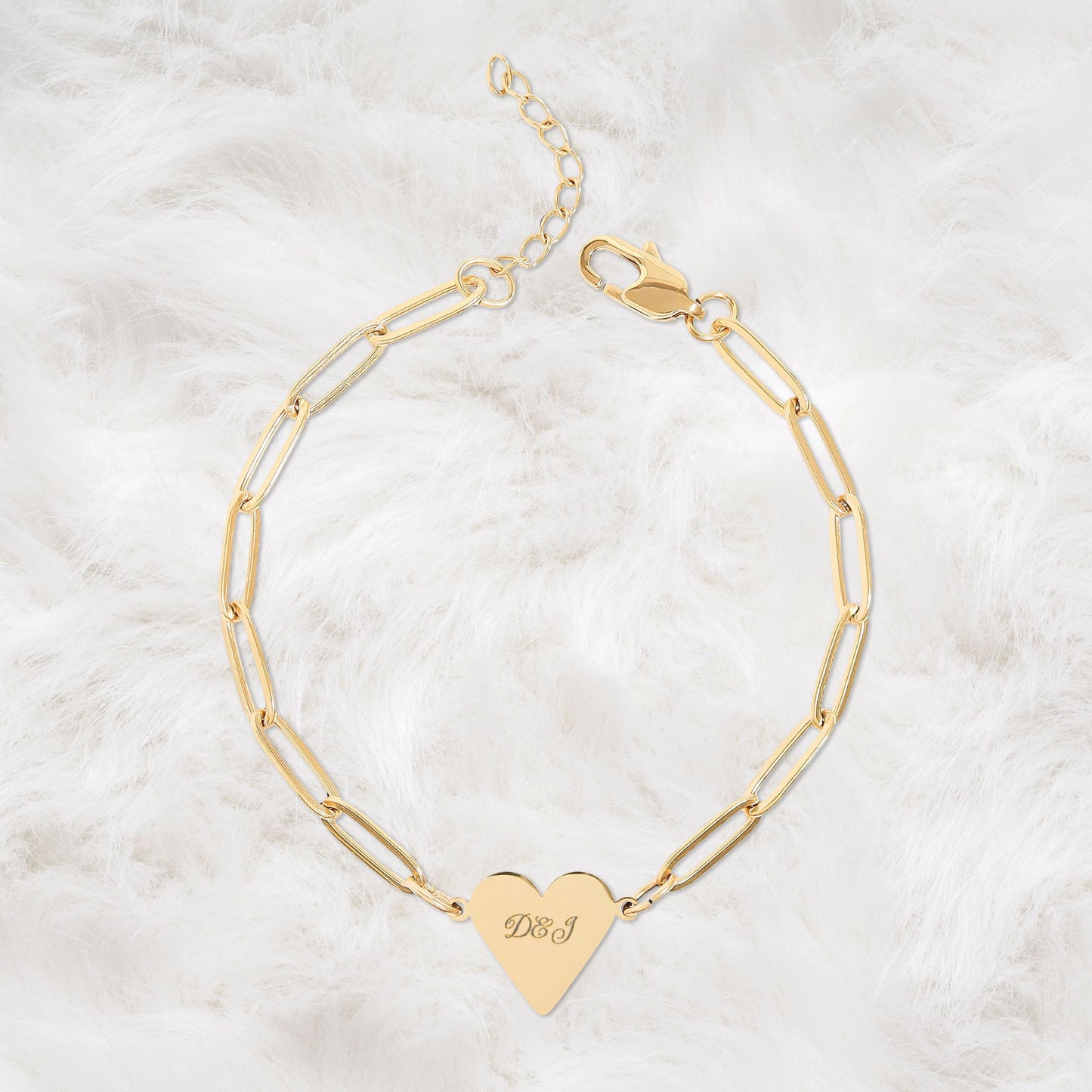 Personalized Custom Name/Initials Paperclip Bracelet with Engraved Heart