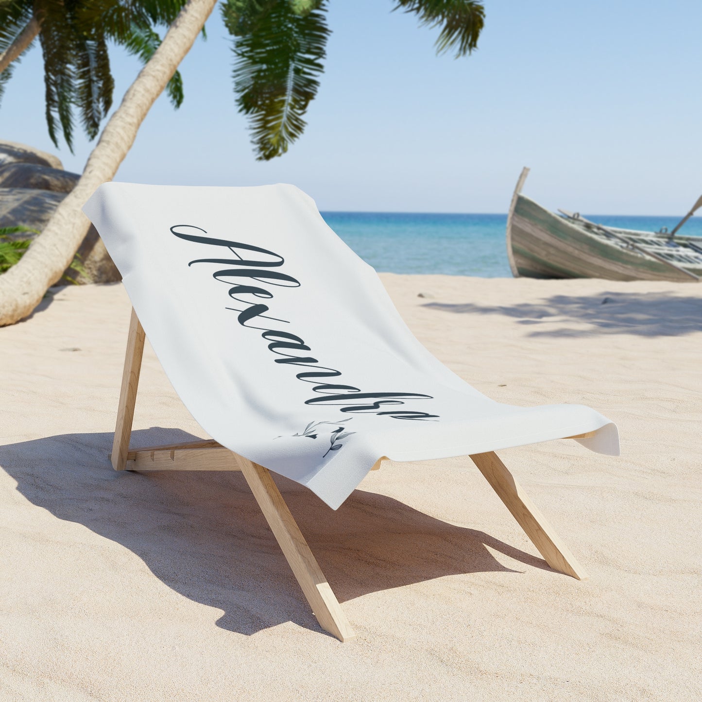 Personalized Script Name  and Initial Wreath Name  Beach Towel | Summer Pool Birthday Christmas Vacation Gift