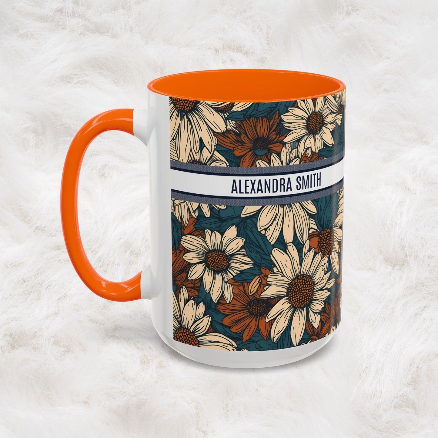Personalized Name Text Daisy Floral Luxury Vintage Toile De Jouy French Pattern Accent Coffee Tea Mug