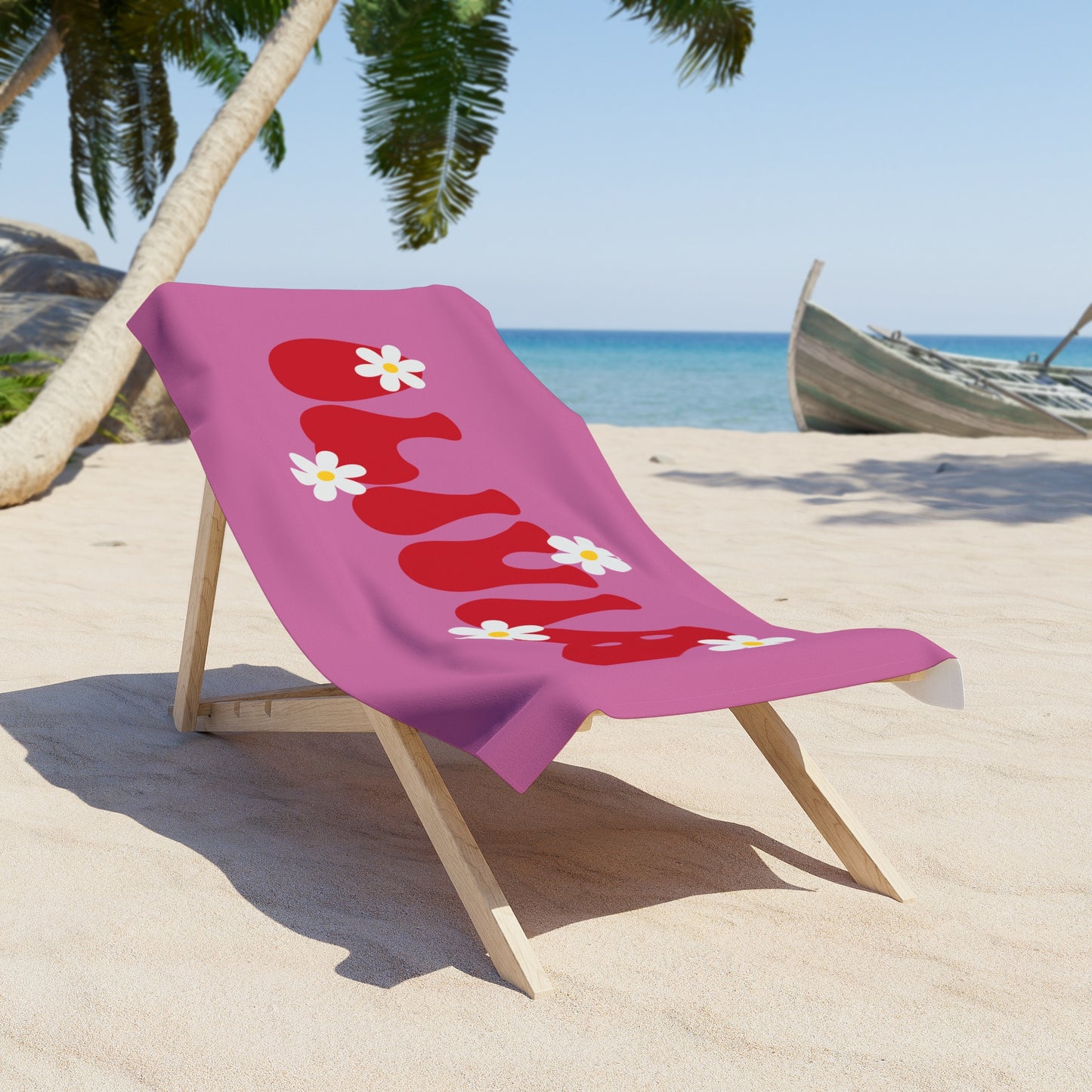 Personalized Name Floral Pink Daisy Beach Towel - Hunting Birthday Christmas Gift