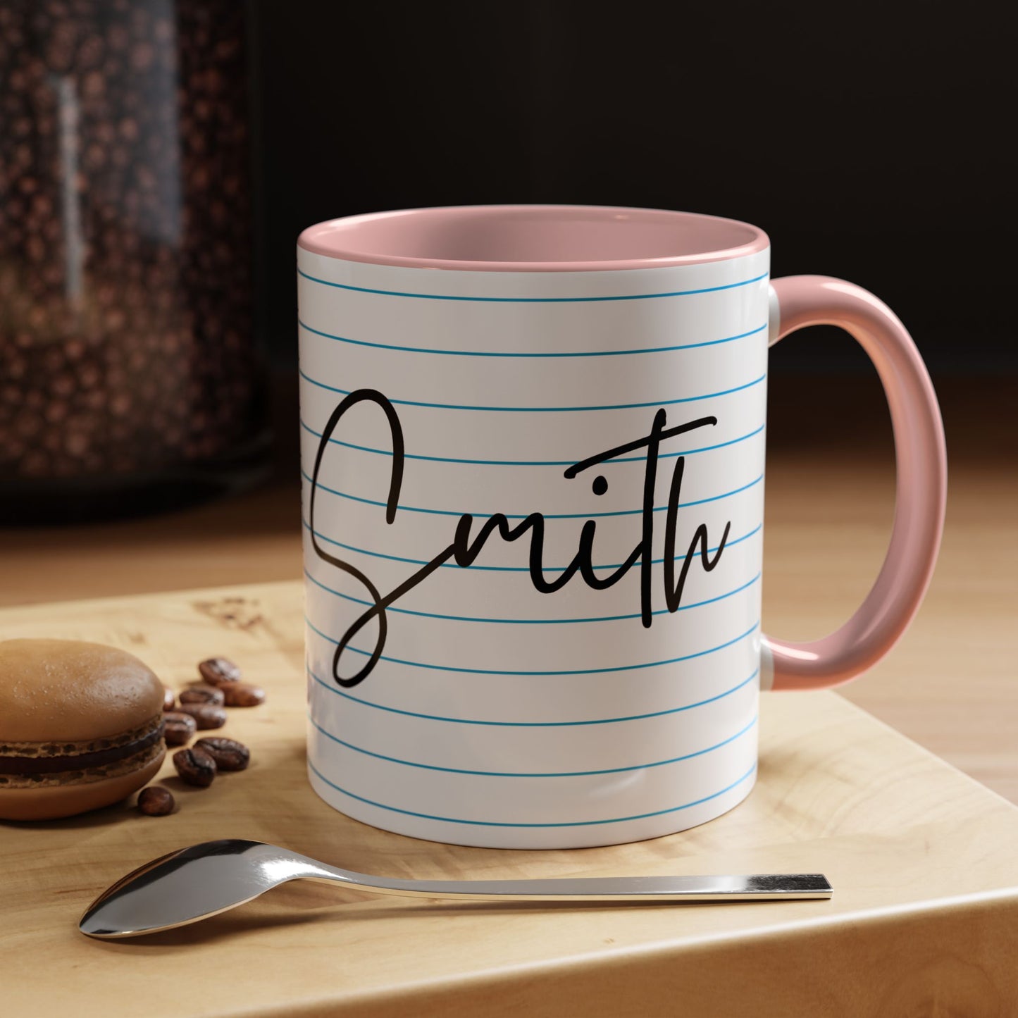 Personalized Name College Ruled Lined Coffee Tea Mug | Student Teacher Back to School Motivation Gift Idea