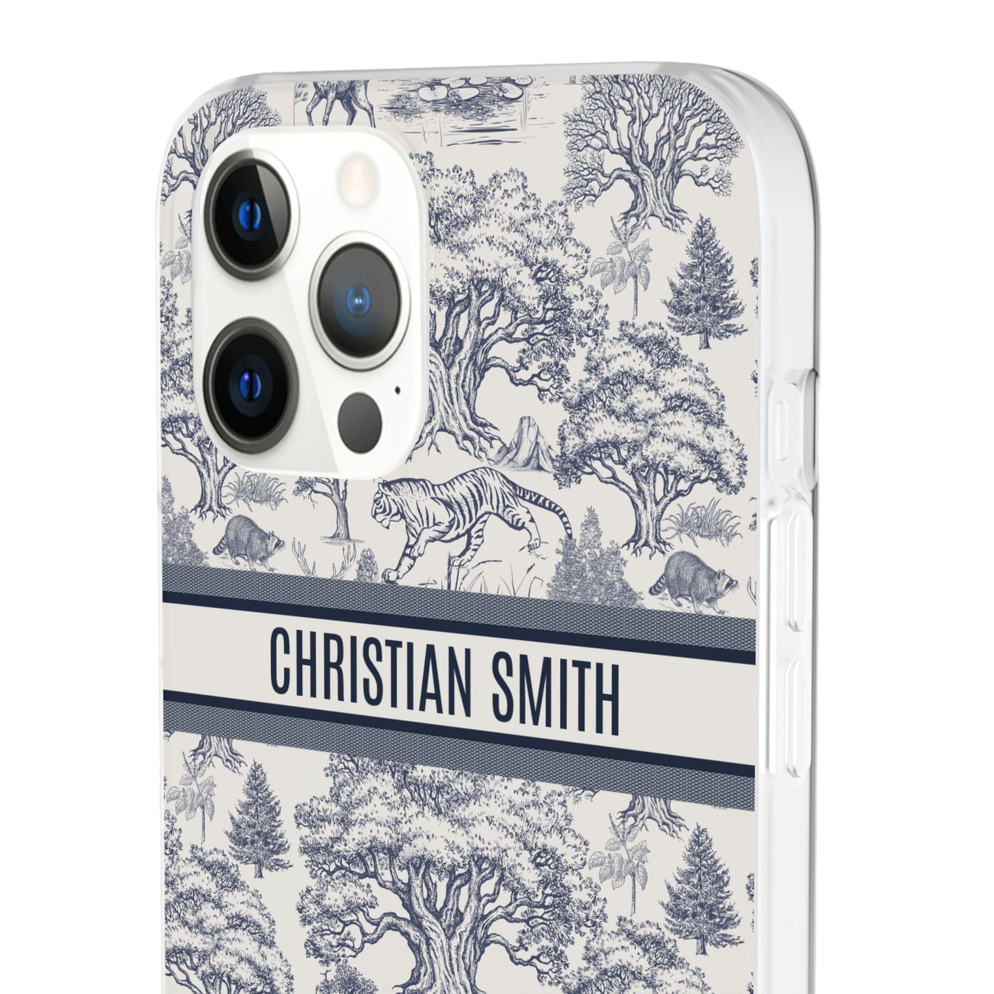 Personalized Name Vintage Toile De Jouy French Nature Landscape Seamless Pattern Fashion Art  Flexi Phone Case Version 2 | Christmas Birthday Gifts