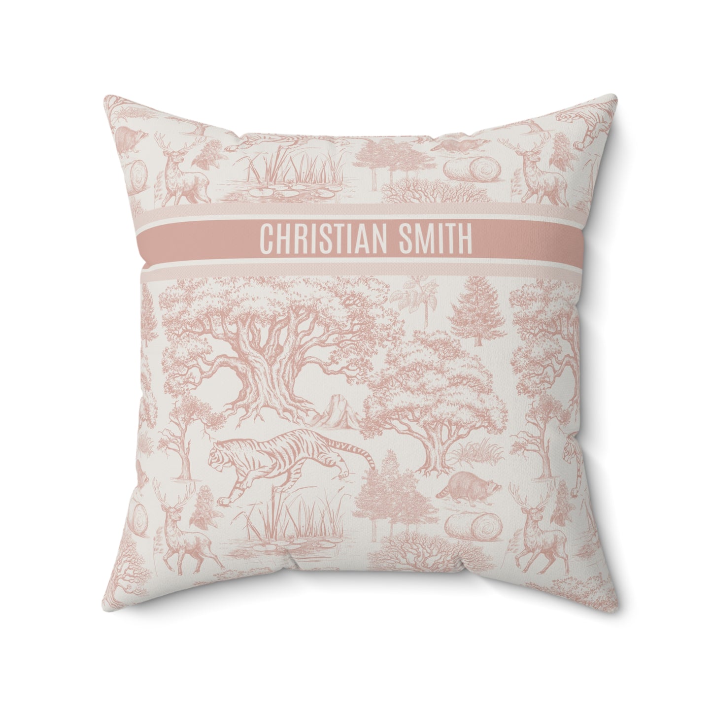 Personalized Name Luxury Vintage Toile De Jouy French Nature Landscape Seamless Pattern Version 6 Art Spun Square Throw Pillow Gifts