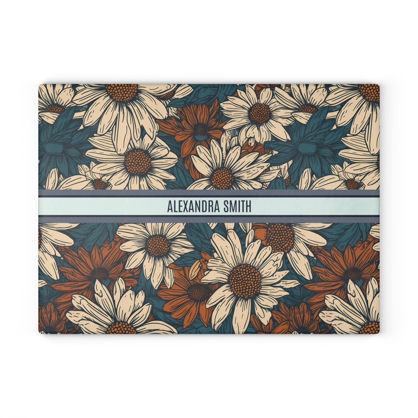 Personalized Name Text Daisy Floral Luxury Vintage Toile De Jouy French Pattern Glass Cutting Board